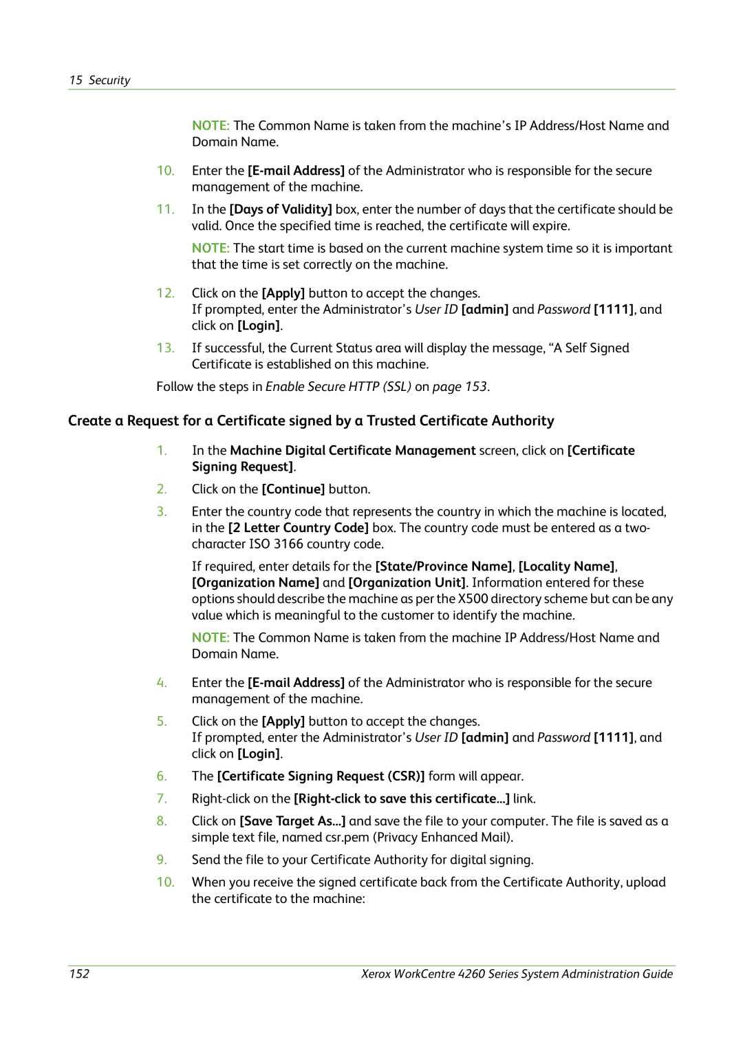 Xerox 4260 Series manual Follow the steps in Enable Secure Http SSL on 