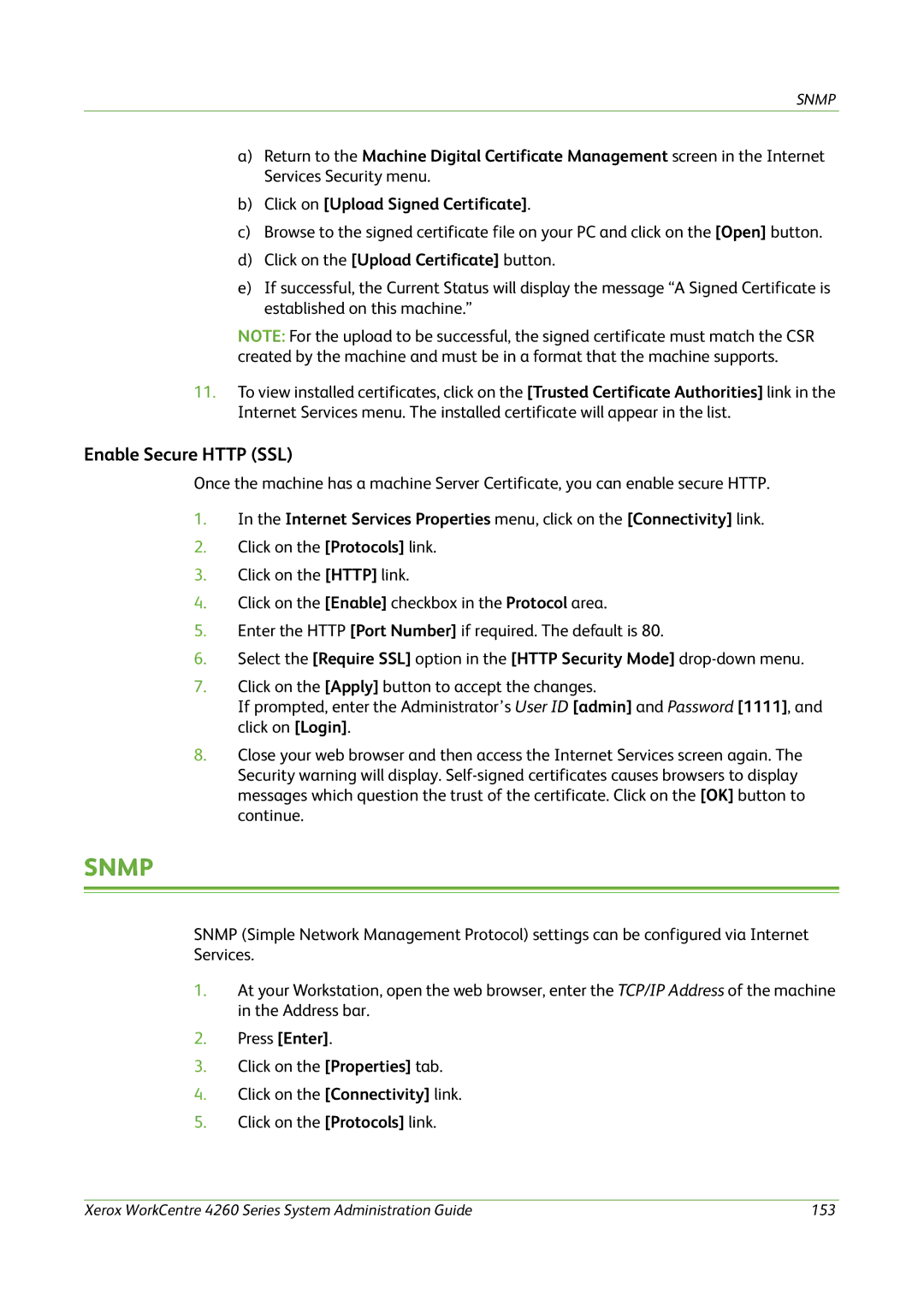 Xerox 4260 Series manual Enable Secure Http SSL, Click on the Upload Certificate button 