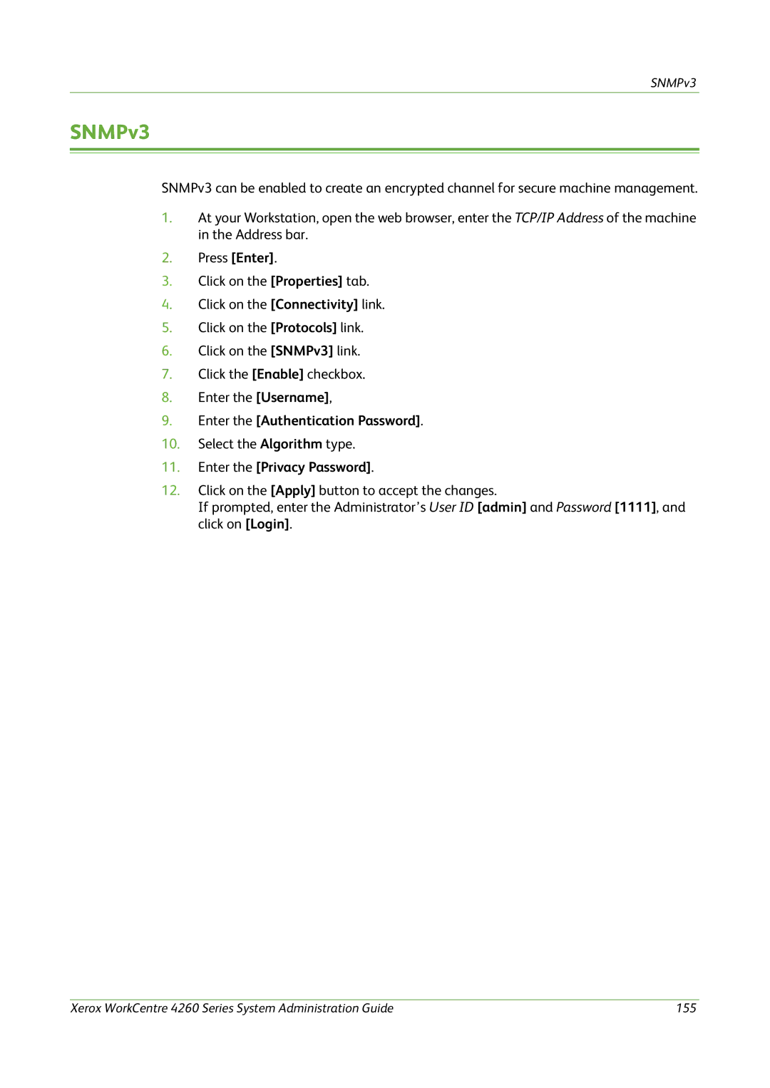 Xerox 4260 Series manual SNMPv3, Enter the Authentication Password, Enter the Privacy Password 