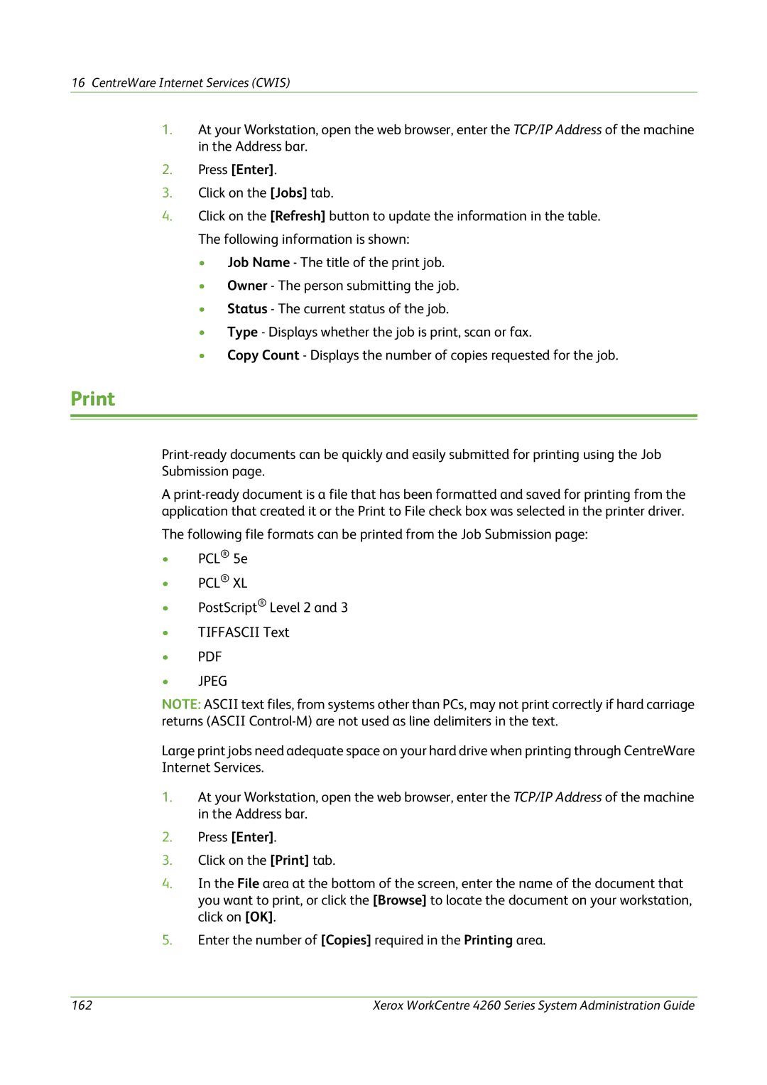 Xerox 4260 Series manual Print, Jpeg 