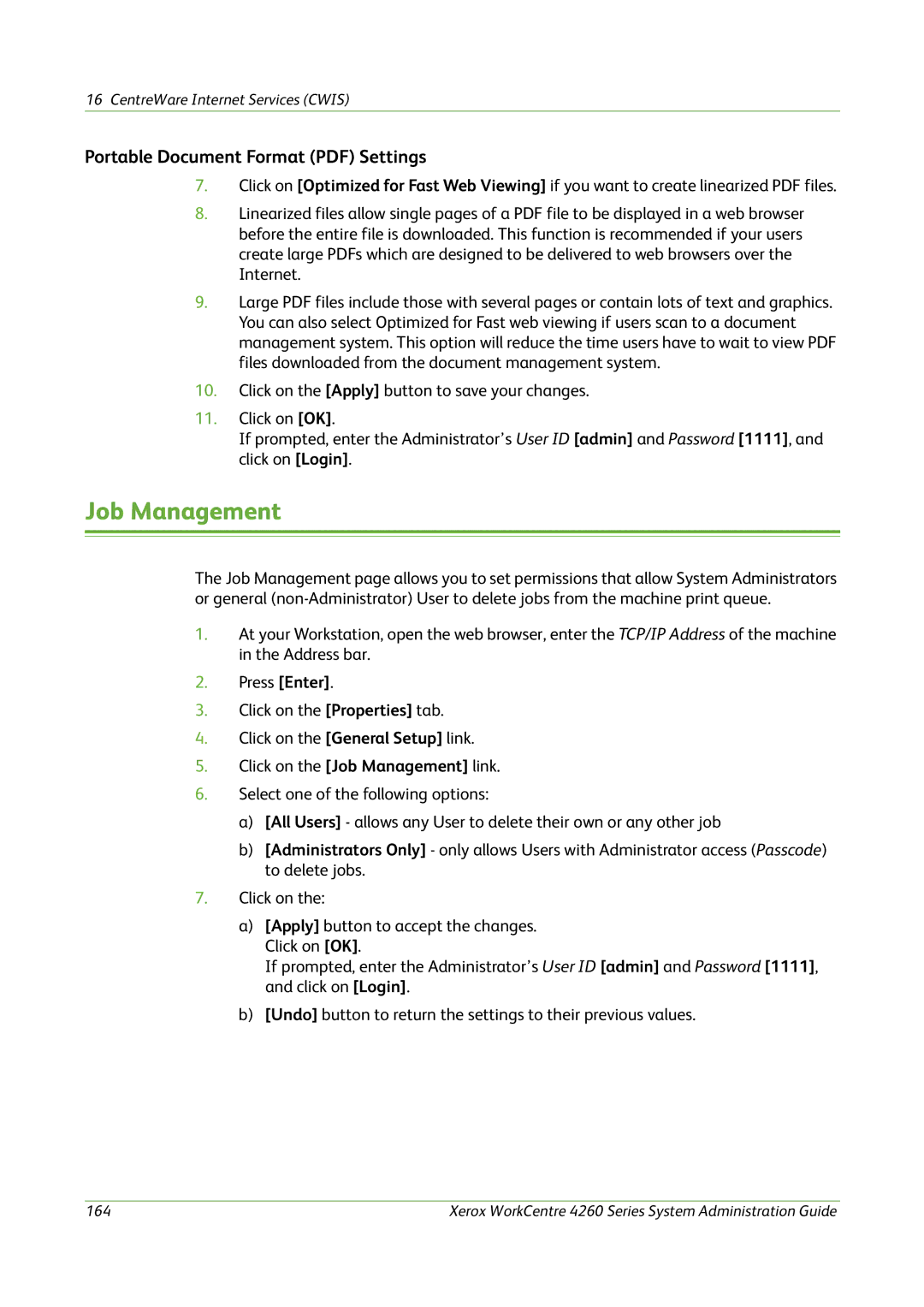 Xerox 4260 Series manual Job Management 