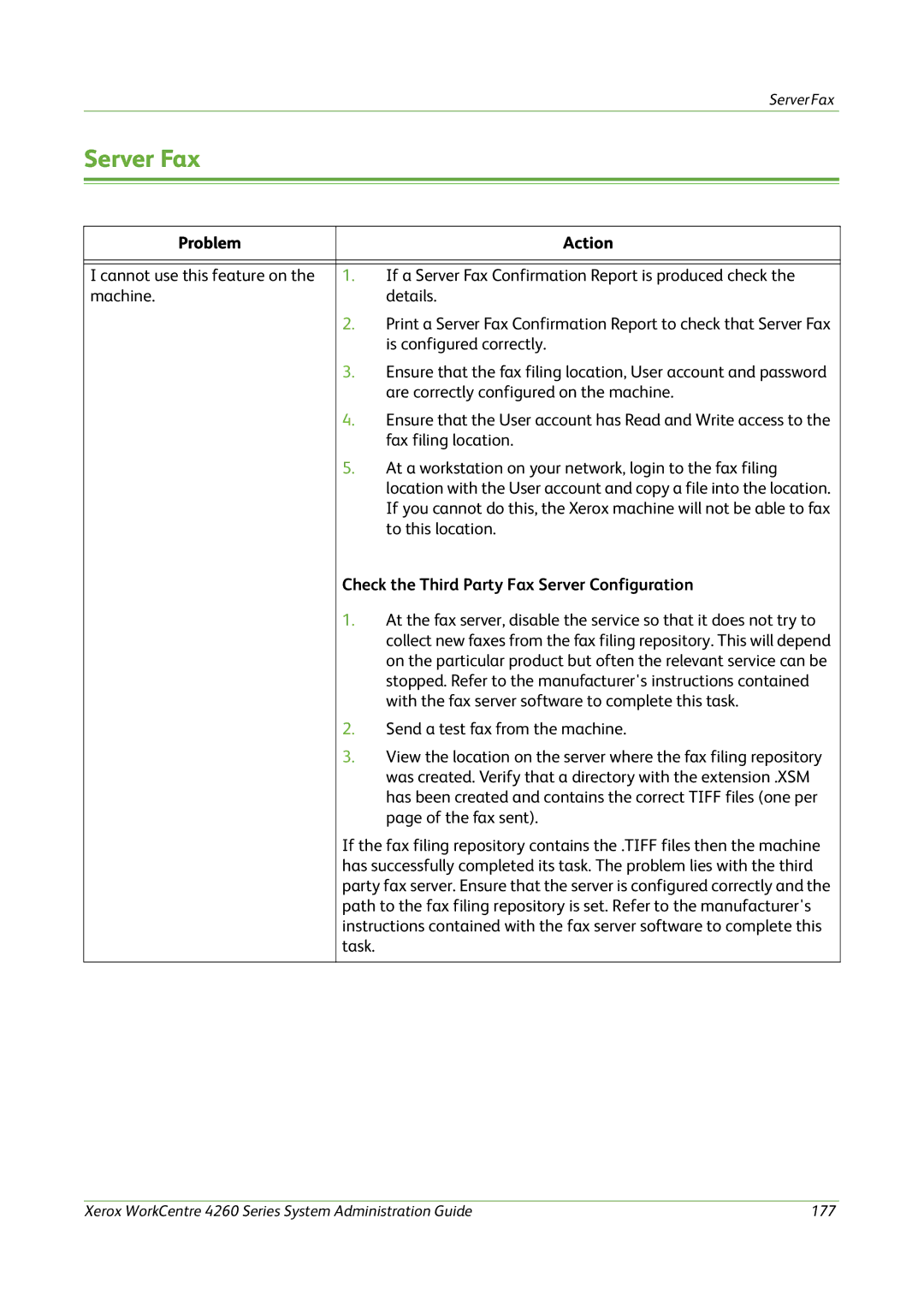 Xerox 4260 Series manual Server Fax, Check the Third Party Fax Server Configuration 