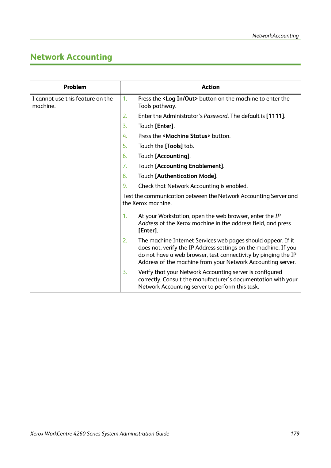 Xerox 4260 Series manual Network Accounting, Touch Accounting, Enter 