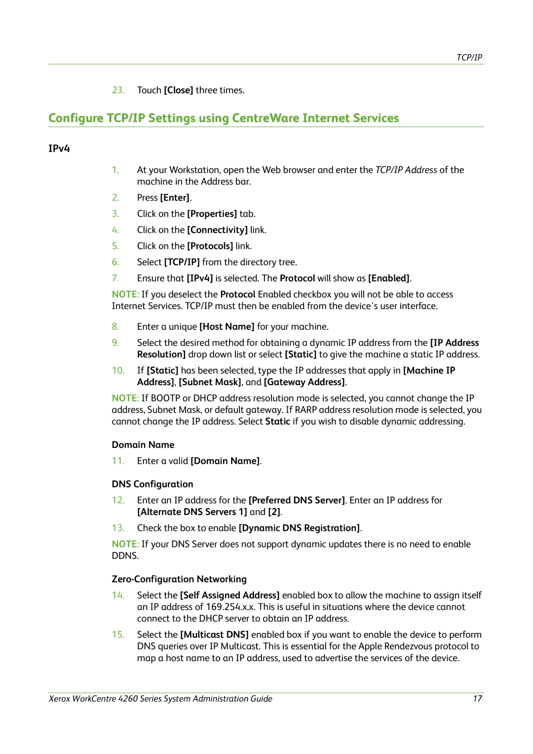 Xerox 4260 Series manual IPv4, Domain Name, DNS Configuration 