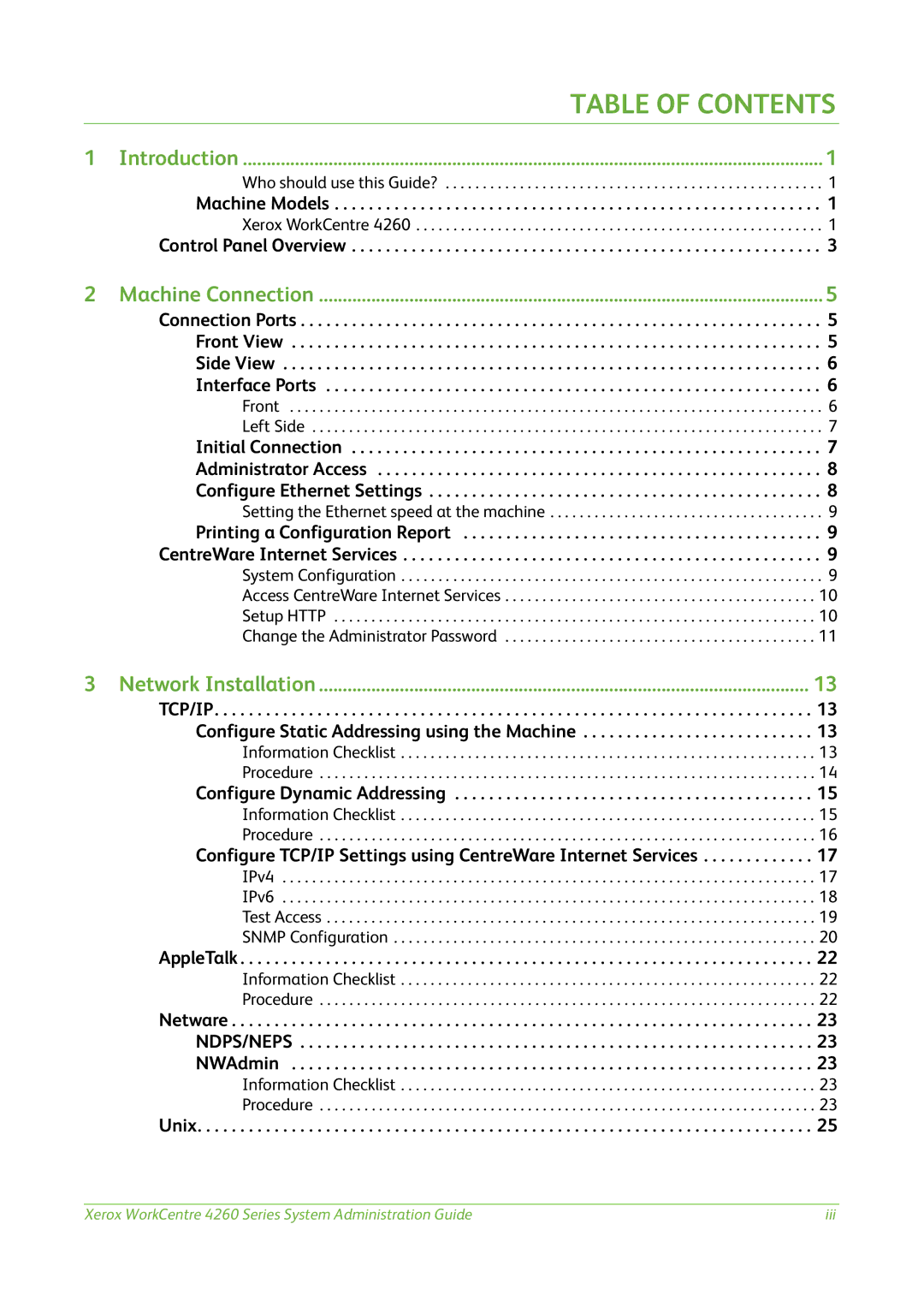 Xerox 4260 Series manual Table of Contents 