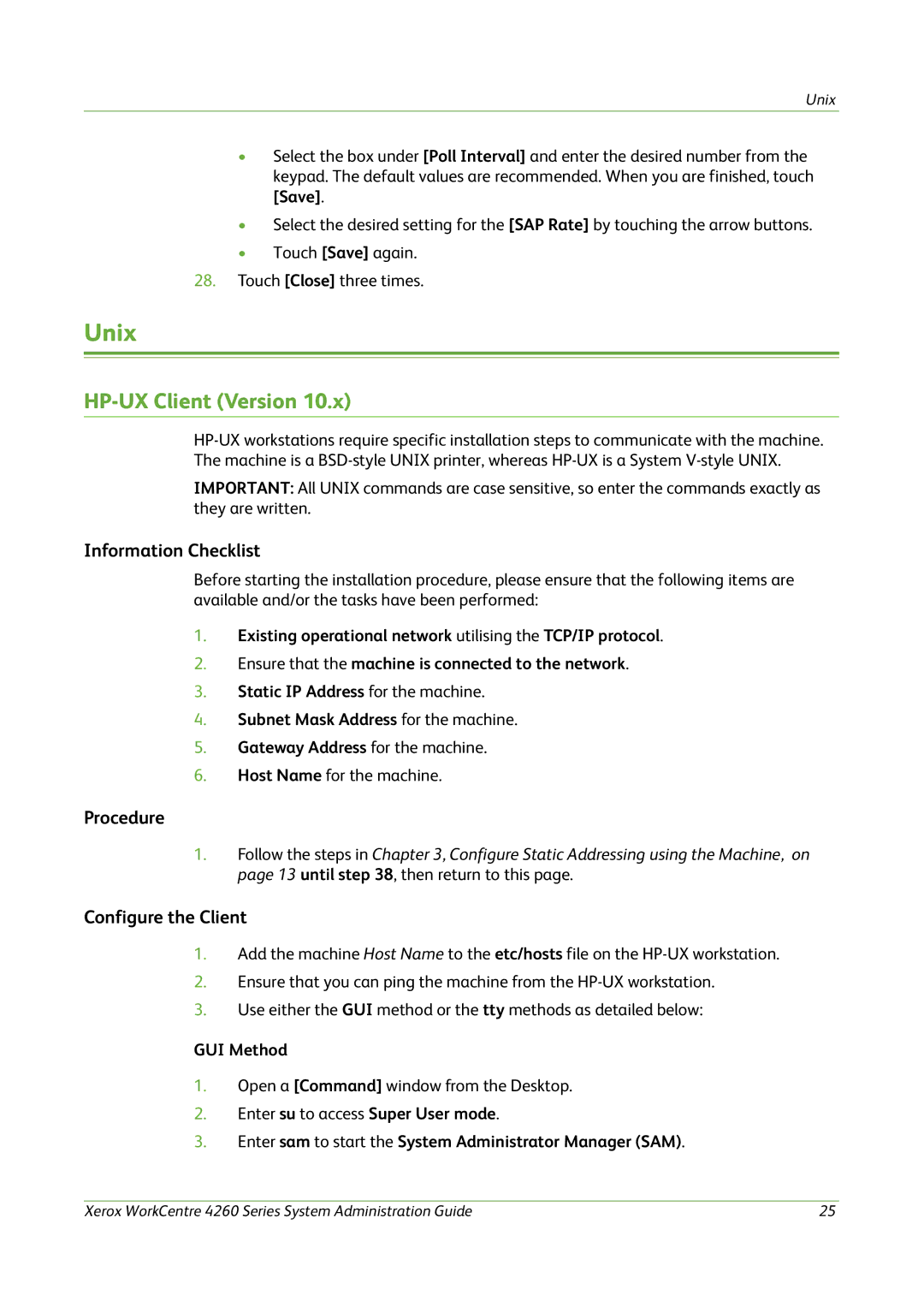 Xerox 4260 Series manual Unix, HP-UX Client Version, Configure the Client, GUI Method 