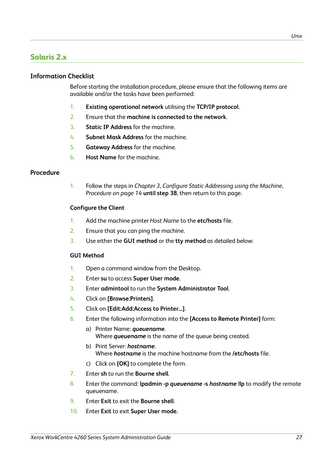 Xerox 4260 Series manual Solaris, Configure the Client 