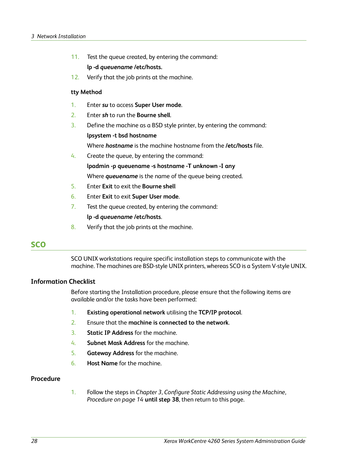 Xerox 4260 Series manual Sco, Tty Method 