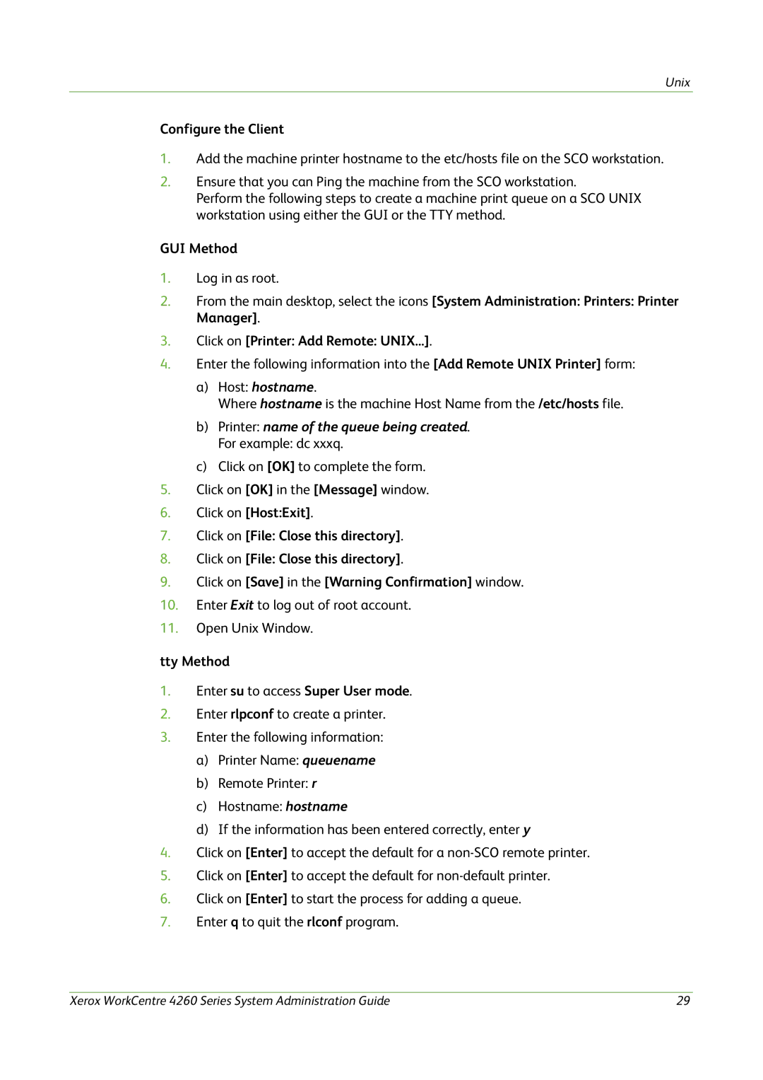 Xerox 4260 Series manual Click on Printer Add Remote Unix, Printer name of the queue being created 