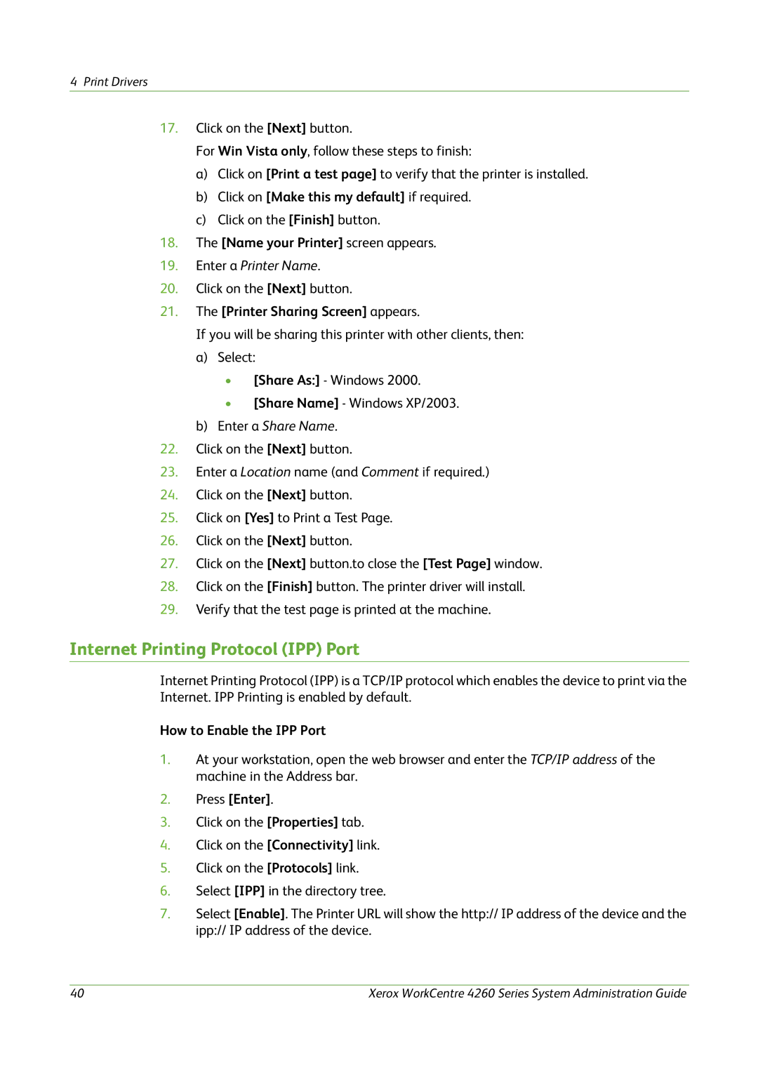 Xerox 4260 Series manual Internet Printing Protocol IPP Port, Click on Make this my default if required 