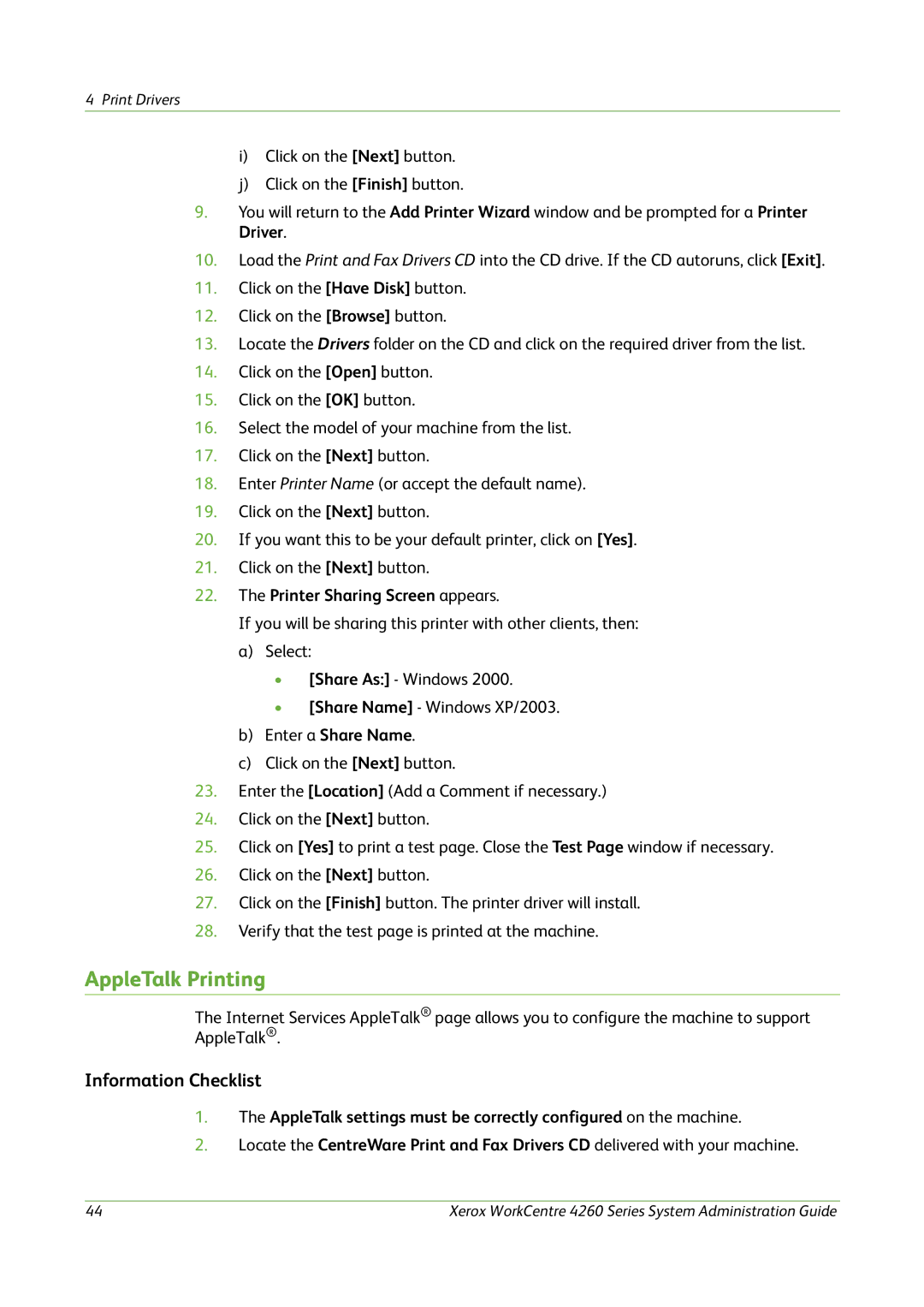 Xerox 4260 Series manual AppleTalk Printing, Enter a Share Name 