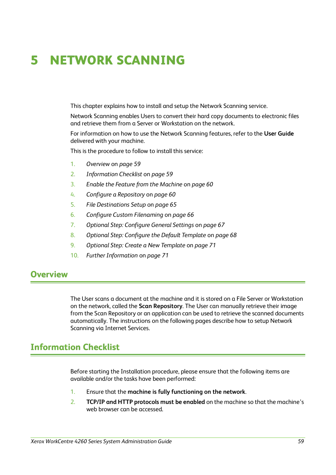 Xerox 4260 Series manual Network Scanning, Overview, Information Checklist 