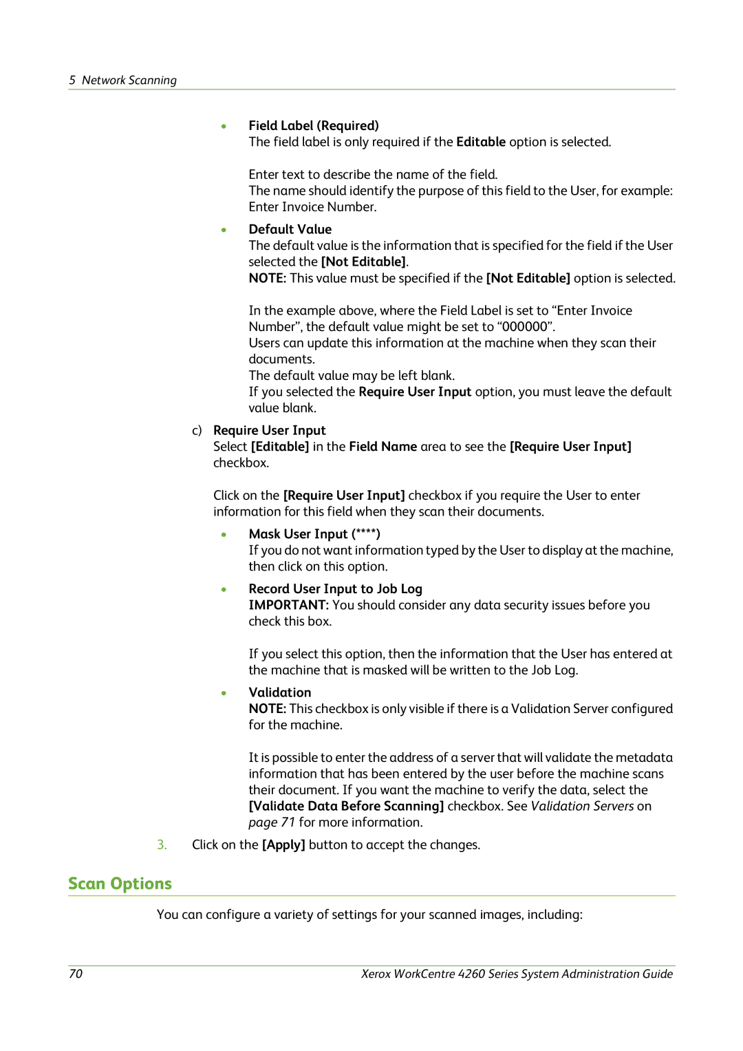 Xerox 4260 Series manual Scan Options 