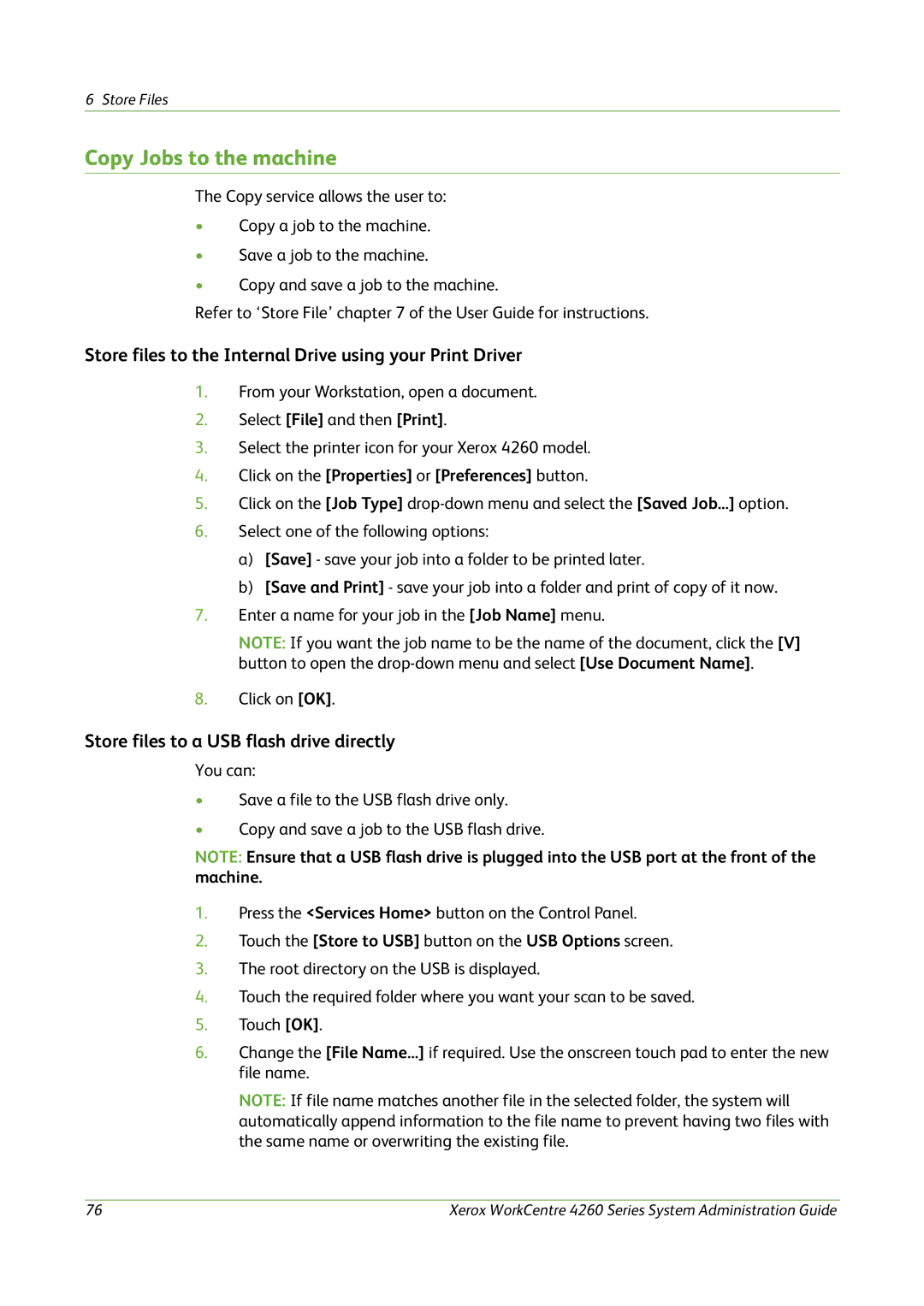 Xerox 4260 Series manual Copy Jobs to the machine, Store files to the Internal Drive using your Print Driver 