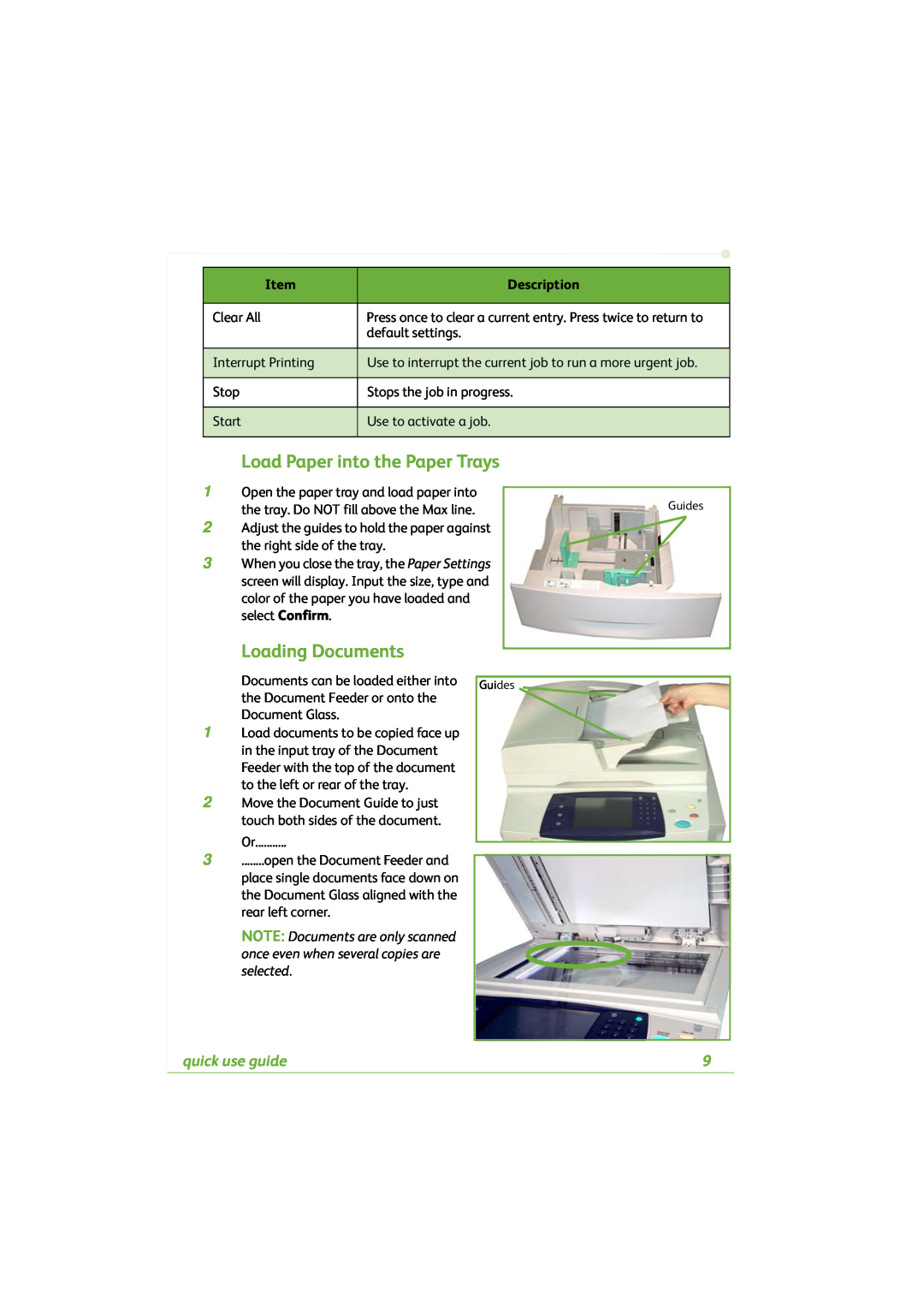 Xerox 4260C manual Load Paper into the Paper Trays, Loading Documents, quick use guide 