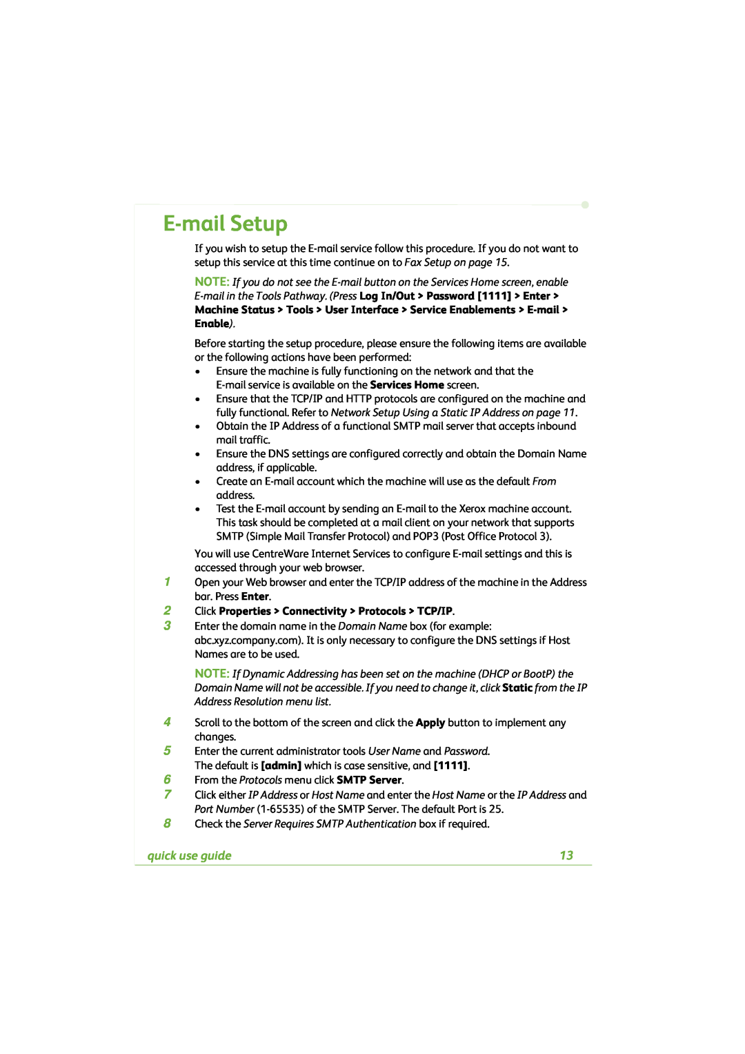 Xerox 4260C manual E-mailSetup, quick use guide 