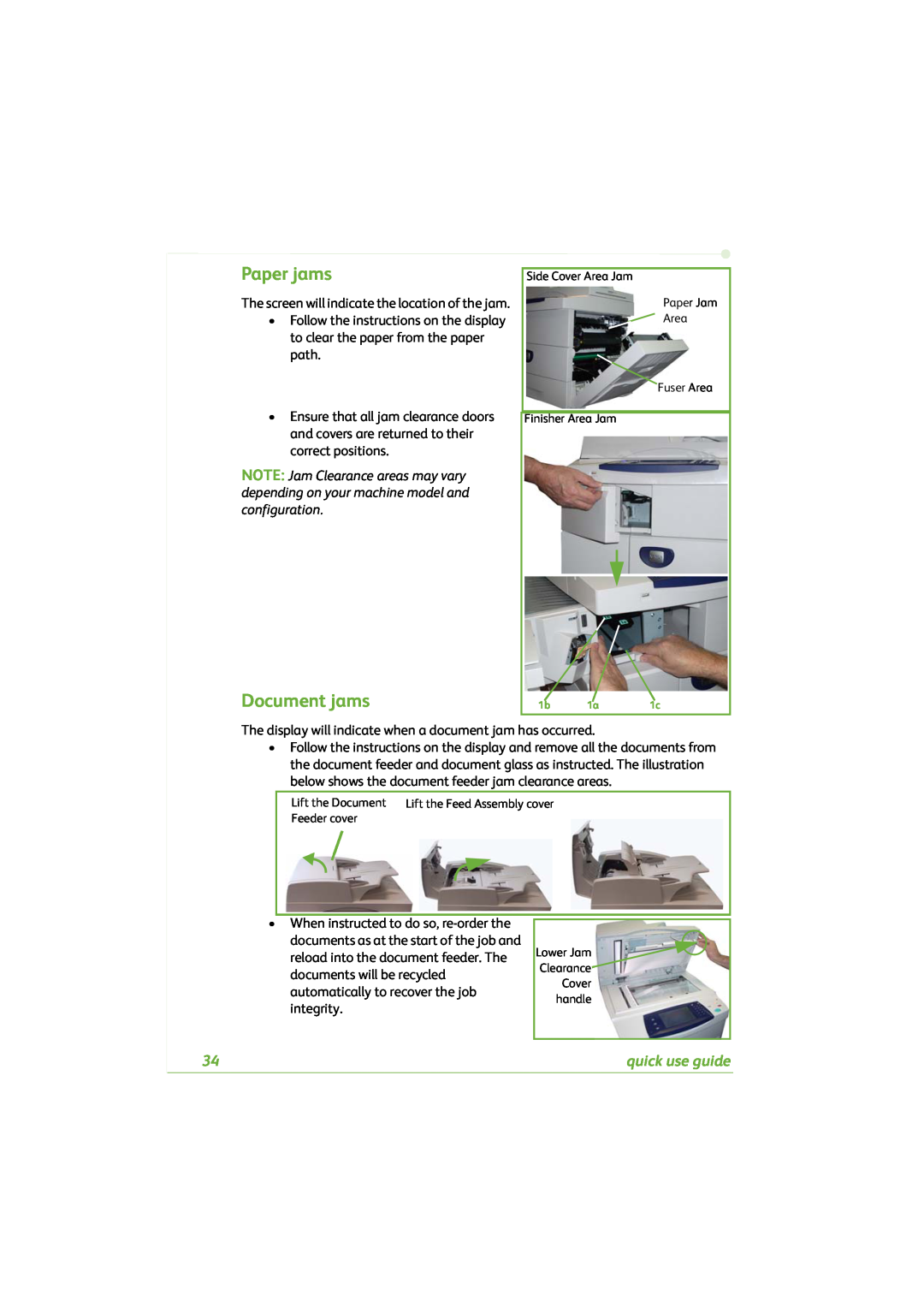 Xerox 4260C manual Paper jams, Document jams, quick use guide 
