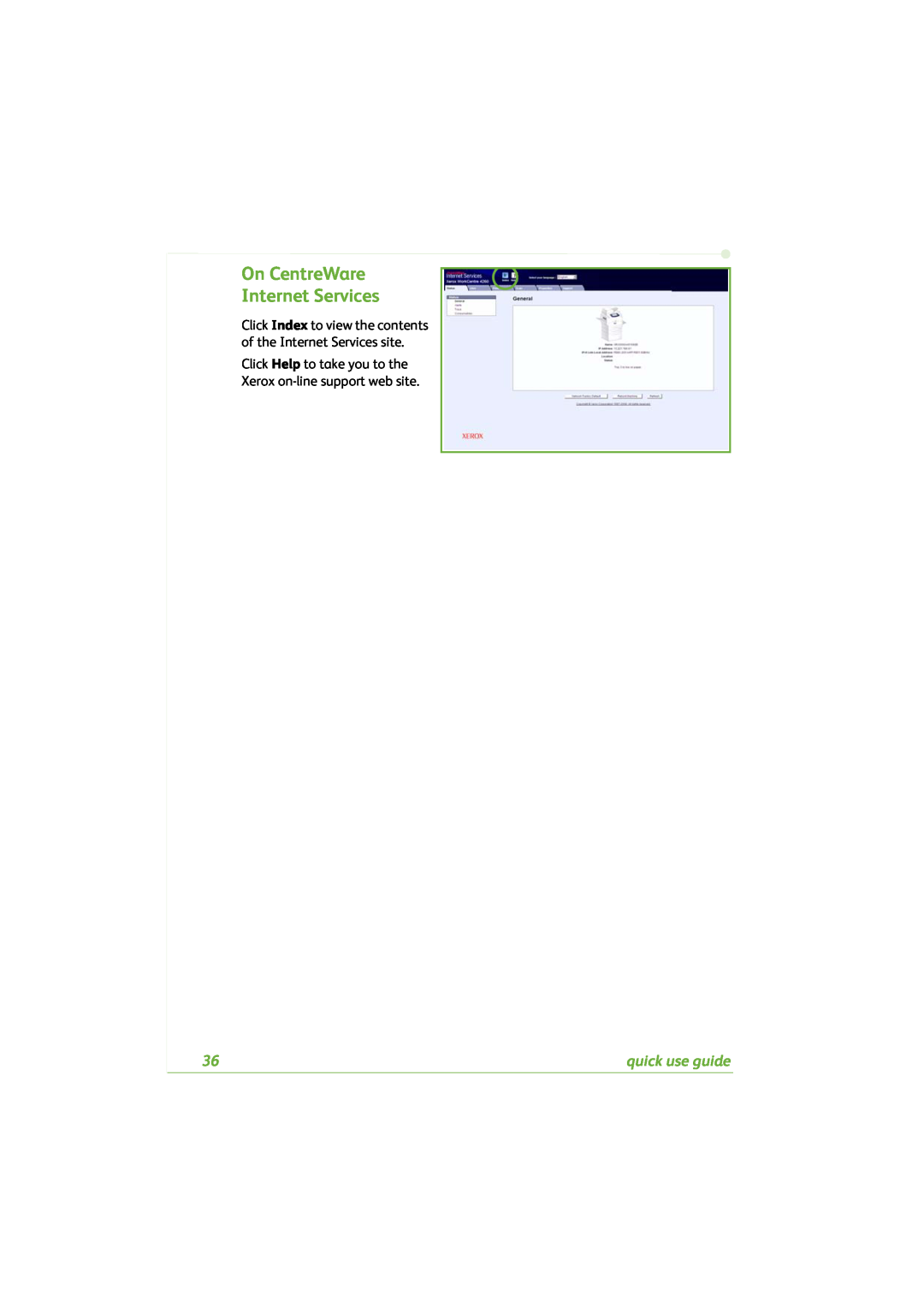 Xerox 4260C manual On CentreWare Internet Services, quick use guide 