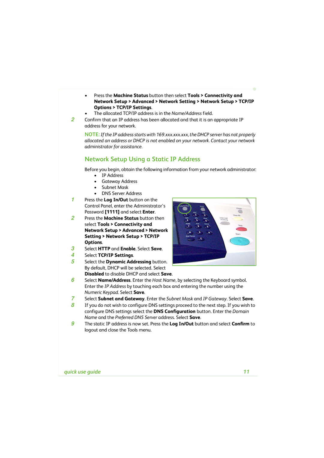 Xerox 4260C manual Network Setup Using a Static IP Address, Select TCP/IP Settings 