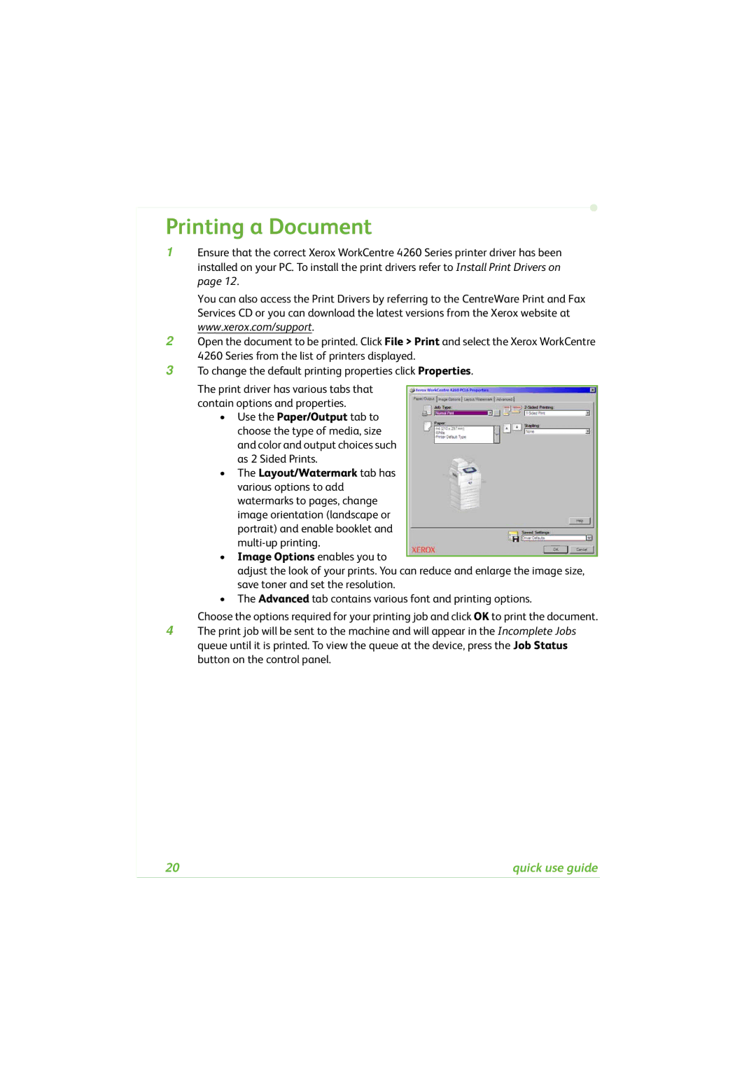 Xerox 4260C manual Printing a Document 