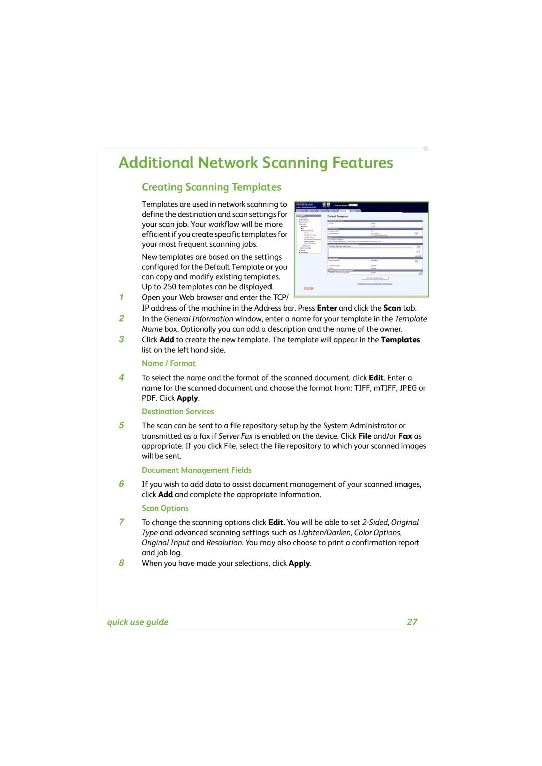 Xerox 4260C manual Additional Network Scanning Features, Creating Scanning Templates 