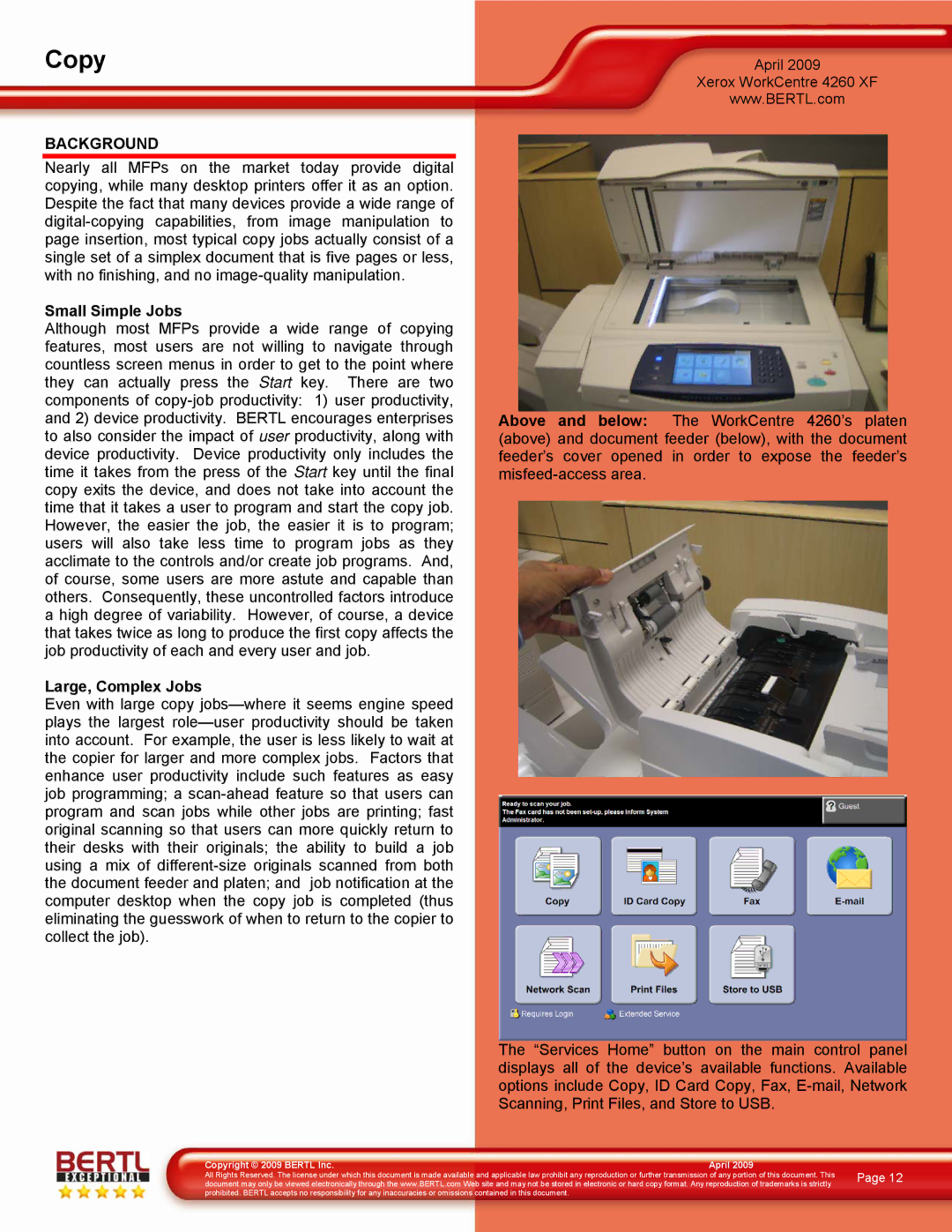 Xerox 4260/XF manual Copy, Background, Small Simple Jobs, Large, Complex Jobs 