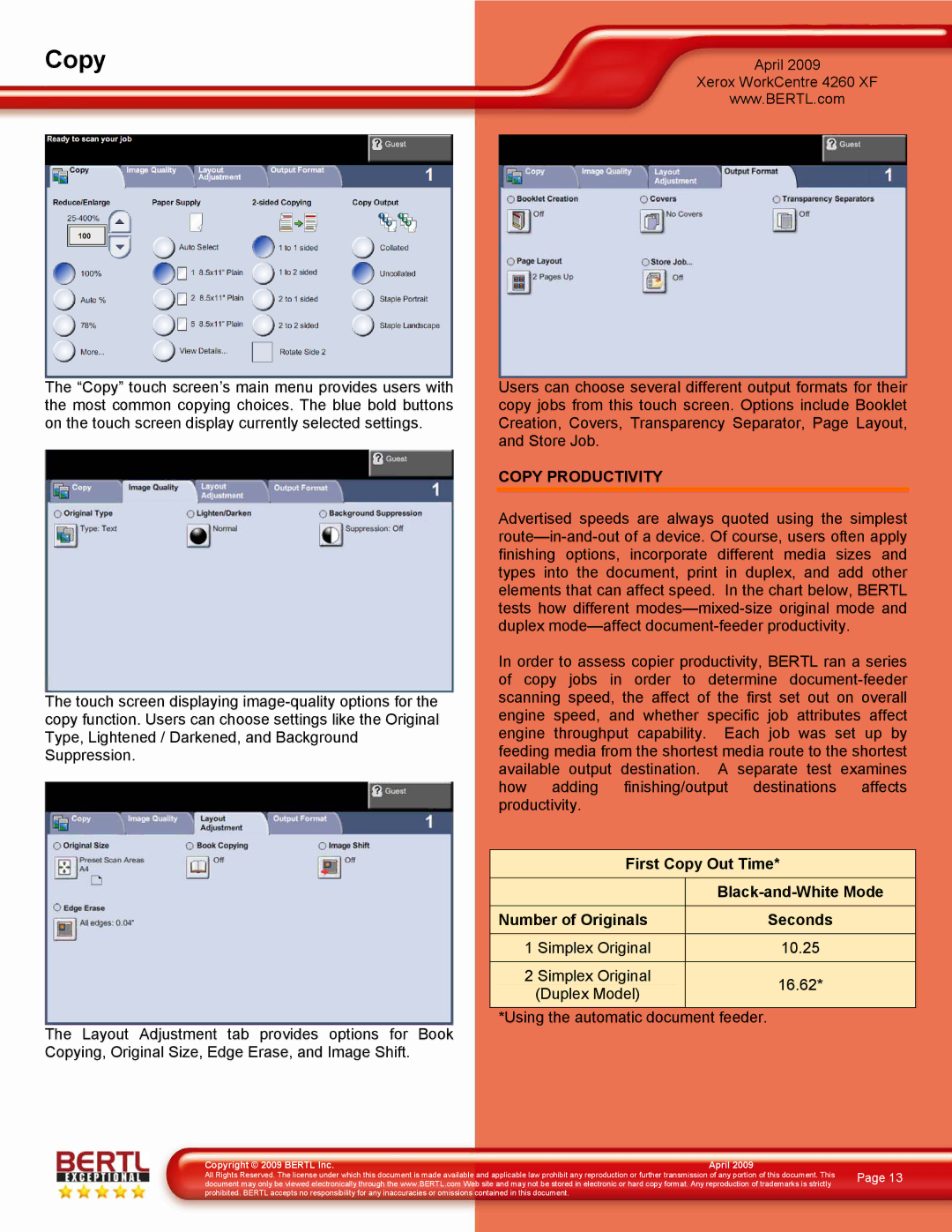 Xerox 4260/XF manual Copy Productivity 