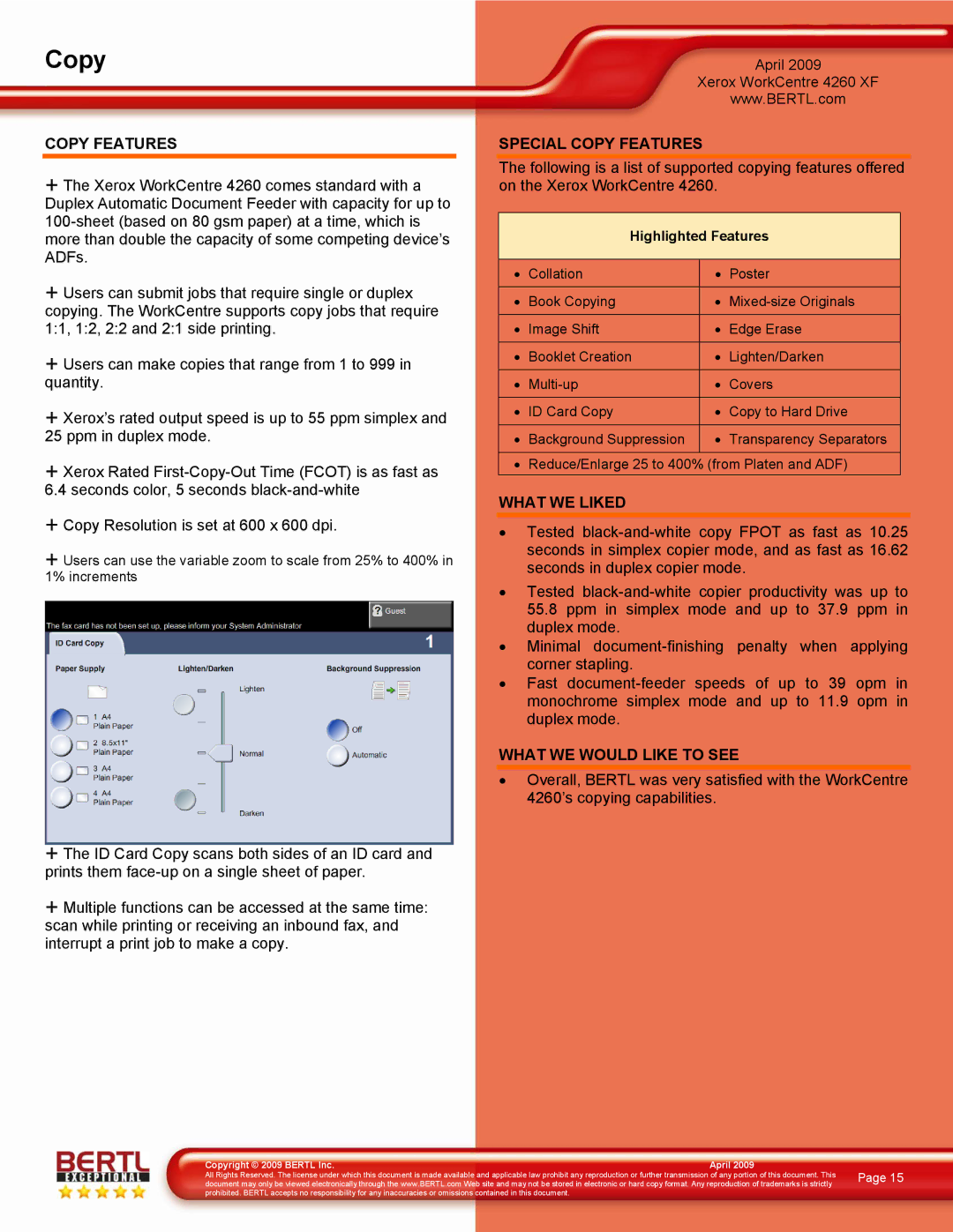 Xerox 4260/XF manual Special Copy Features, Highlighted Features 