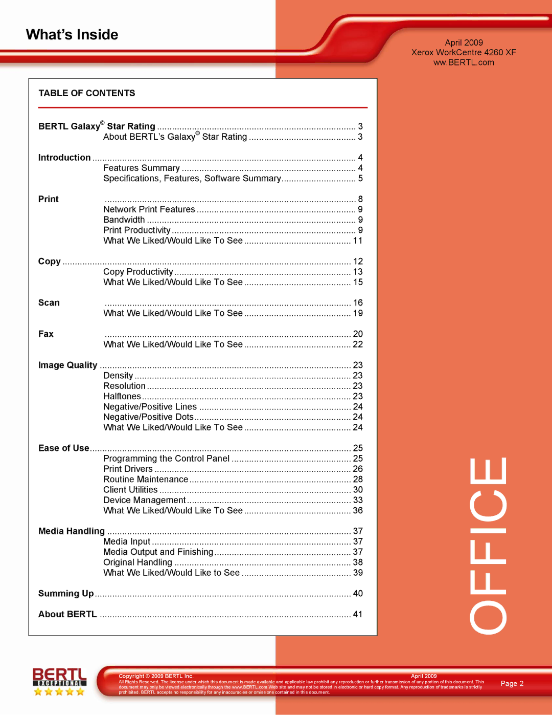 Xerox 4260/XF manual What’s Inside, Table of Contents 