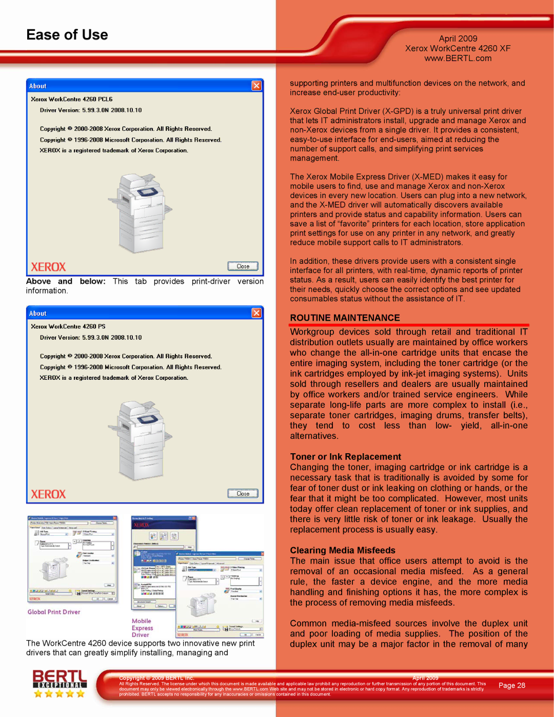 Xerox 4260/XF manual Routine Maintenance, Toner or Ink Replacement, Clearing Media Misfeeds 