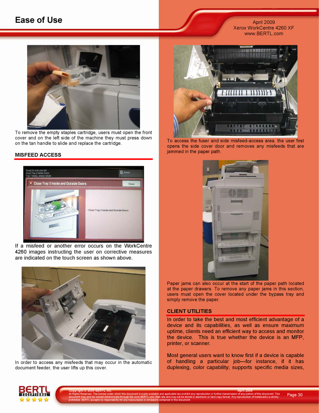 Xerox 4260/XF manual Misfeed Access, Client Utilities 