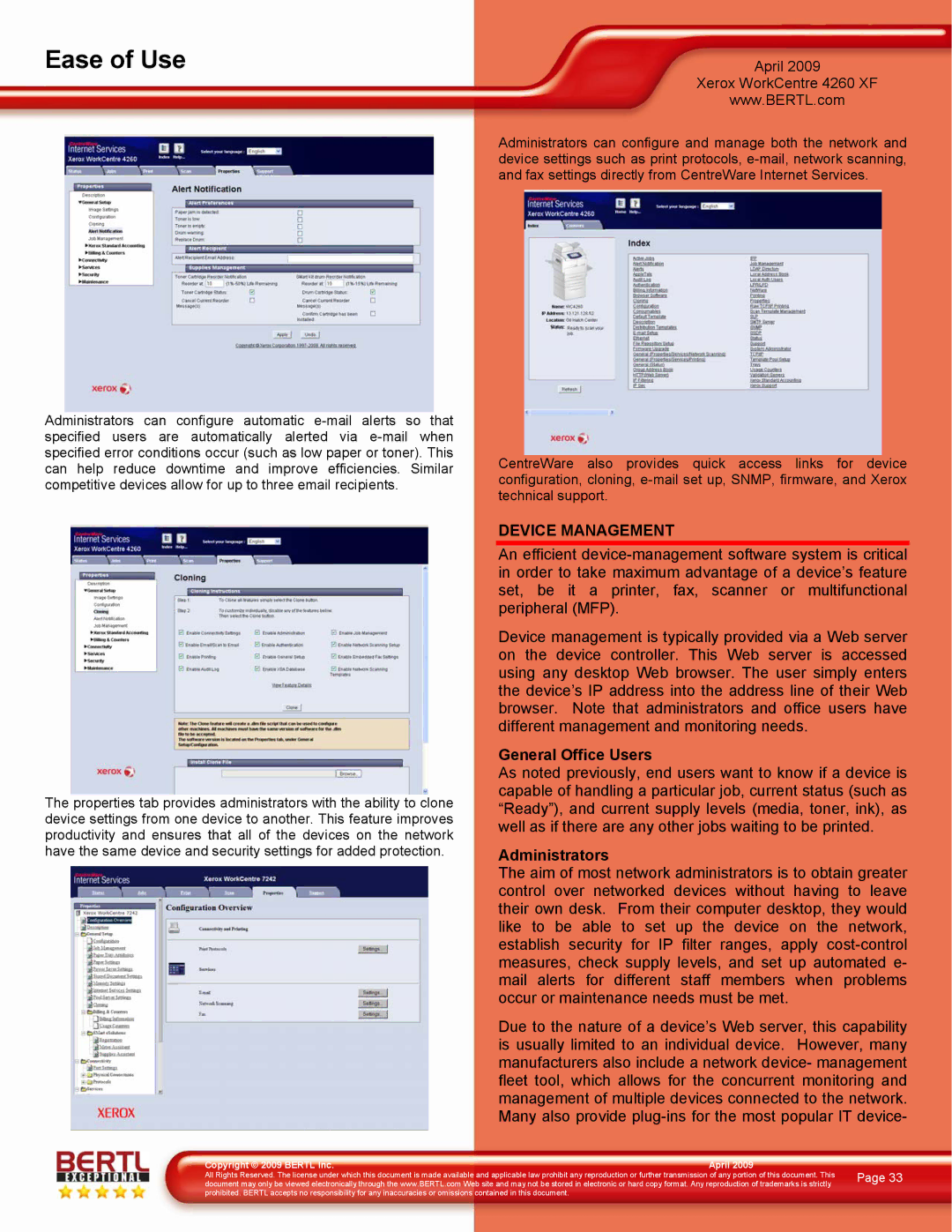 Xerox 4260/XF manual Device Management, General Office Users, Administrators 