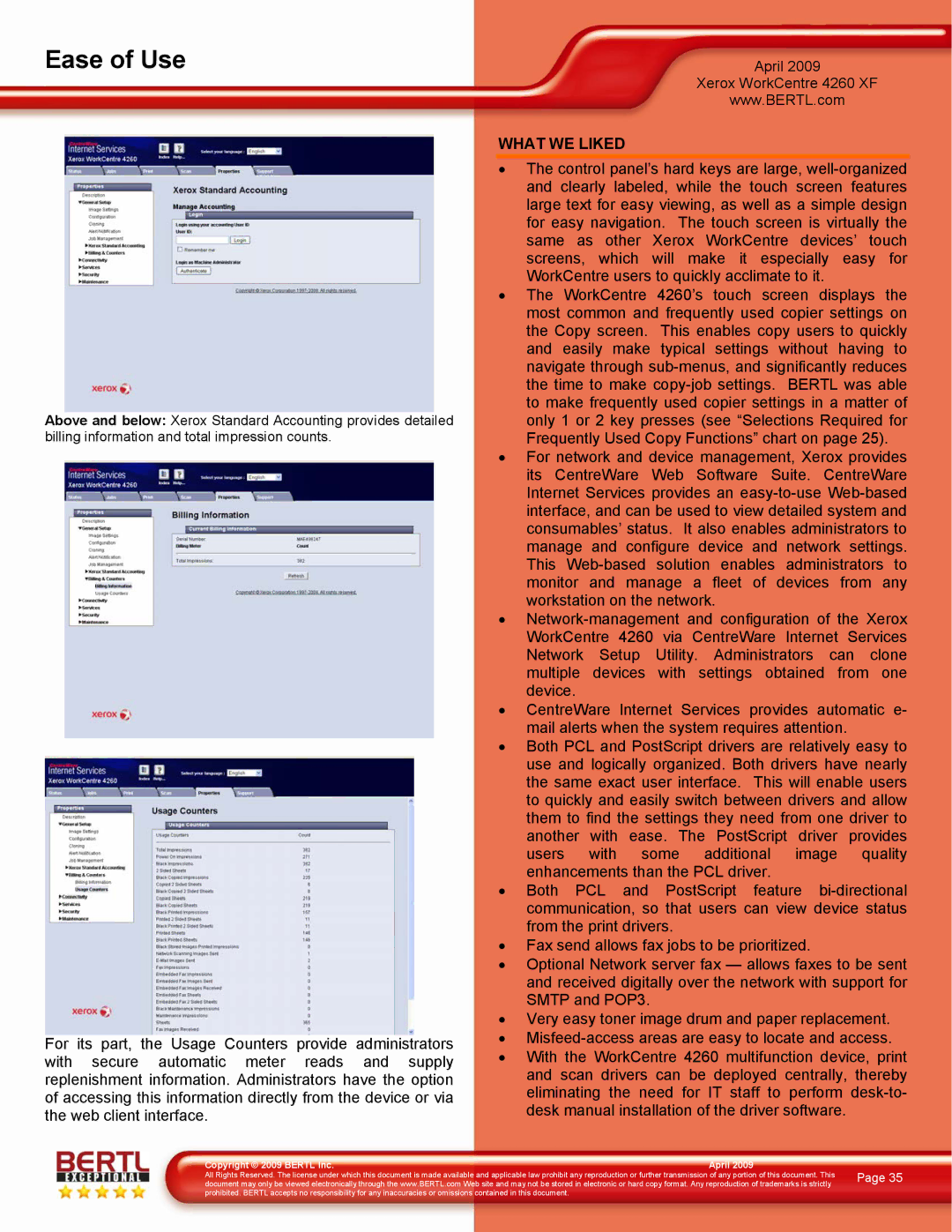 Xerox 4260/XF manual What WE Liked 