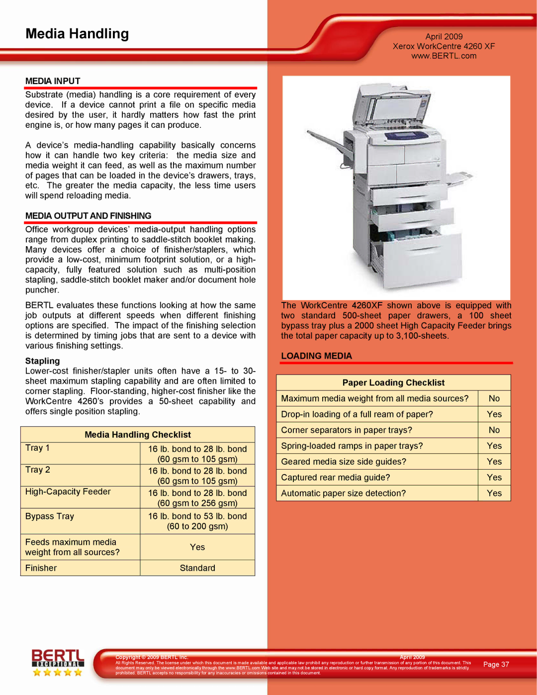 Xerox 4260/XF manual Media Handling, Media Input, Media Output and Finishing, Loading Media 