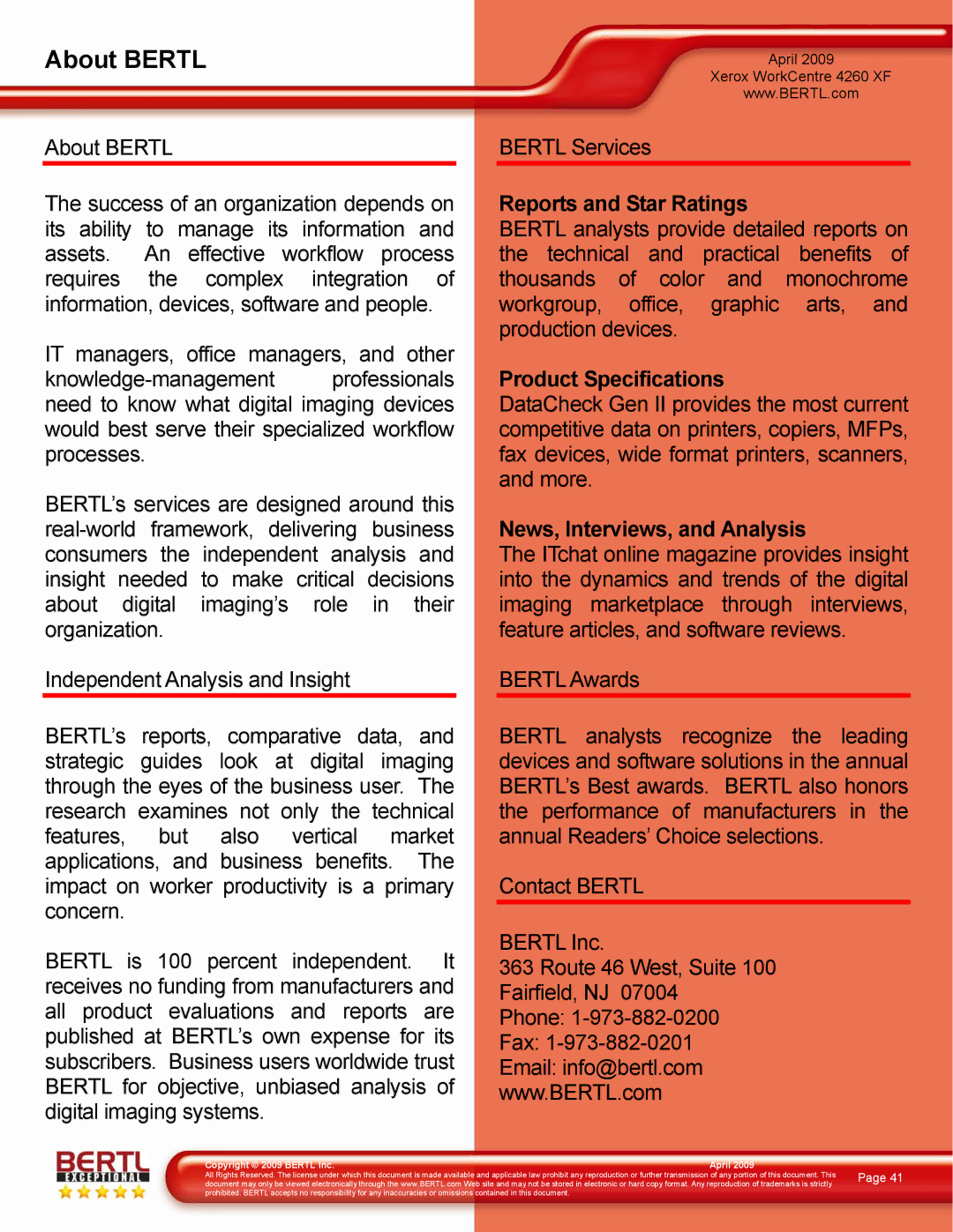 Xerox 4260/XF manual About Bertl 