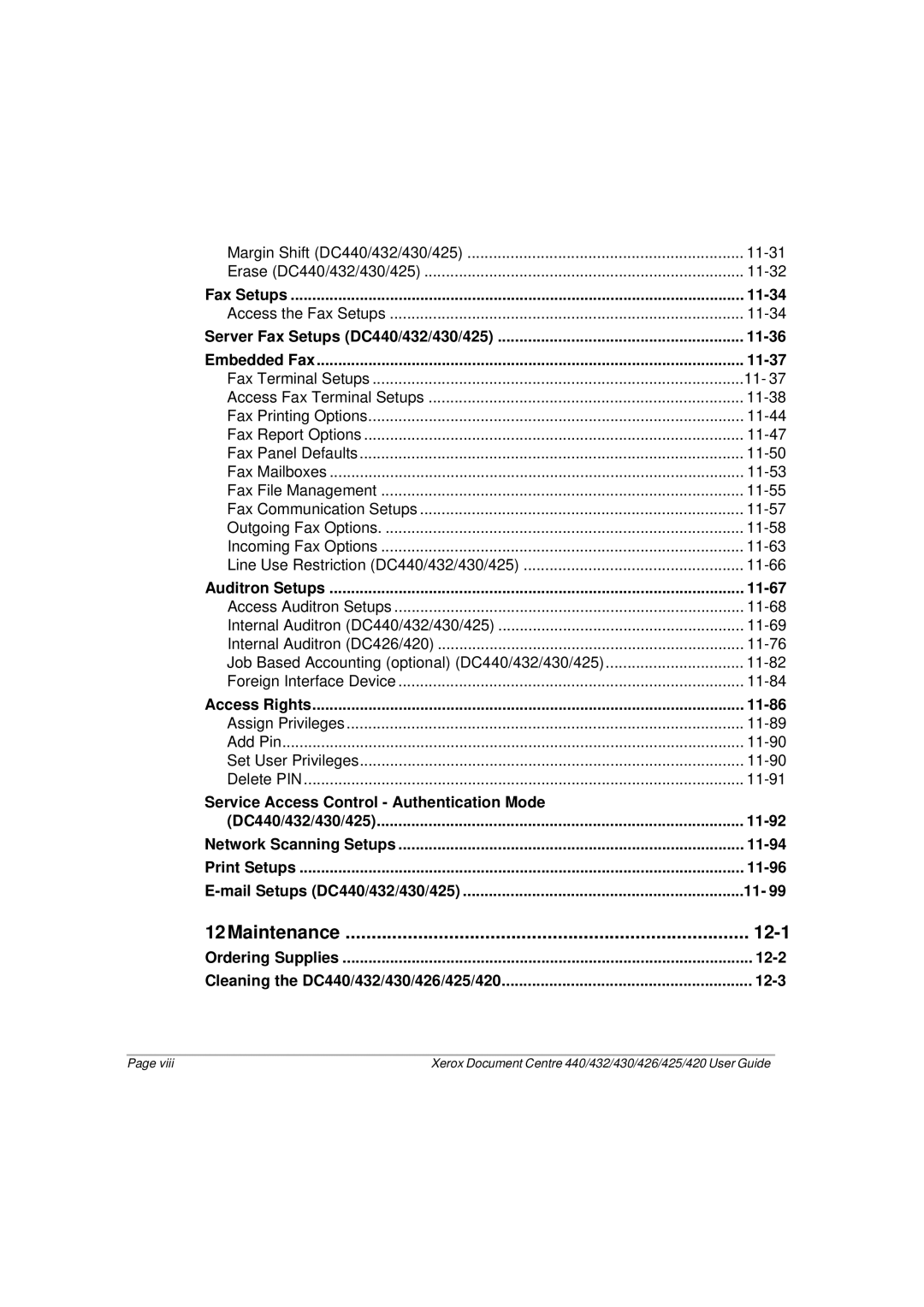 Xerox 425, 440, 432, 430, 426, 420 manual 12Maintenance 12-1 