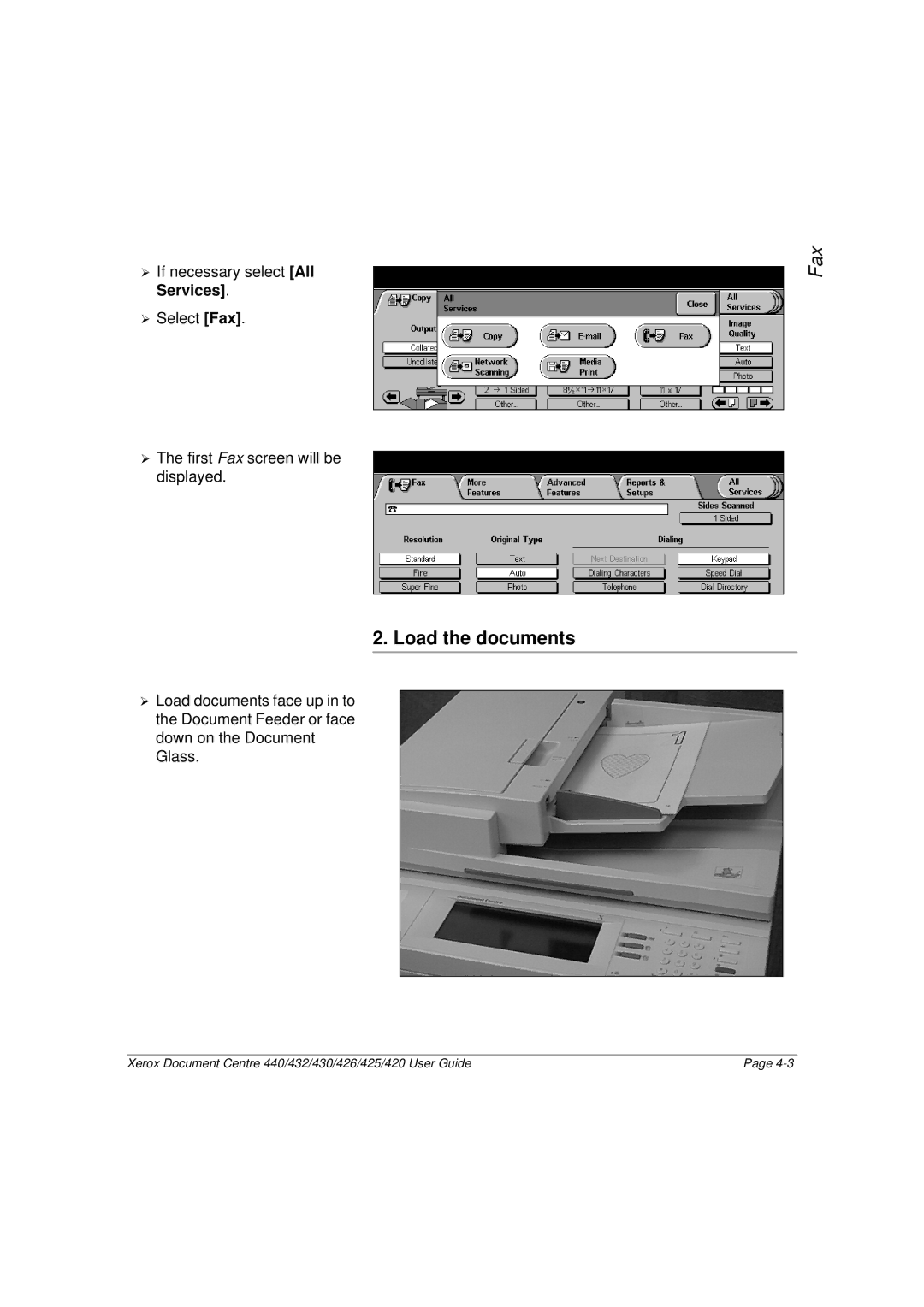 Xerox 420, 440, 432, 430, 426, 425 manual Load the documents 