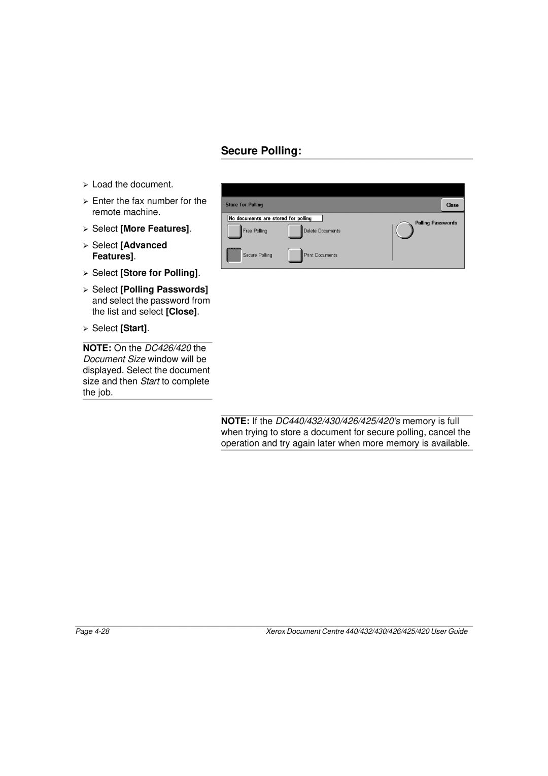 Xerox 440, 432, 430, 426, 425, 420 manual Secure Polling 