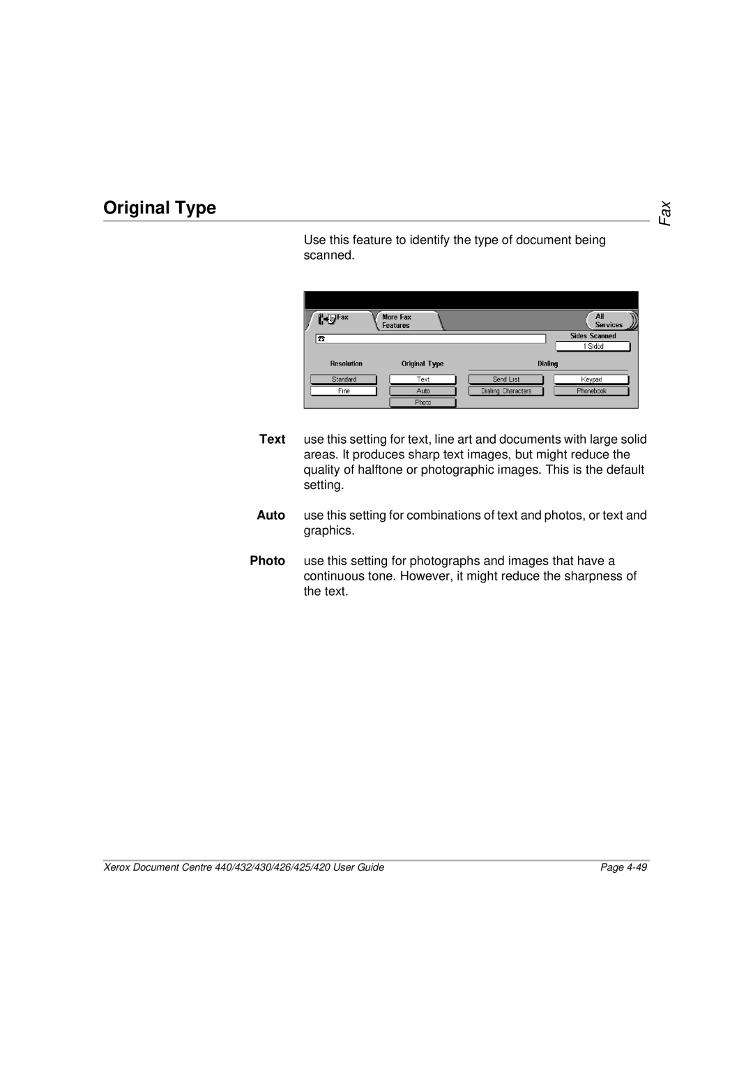 Xerox 426, 440, 432, 430, 425, 420 manual Original Type 