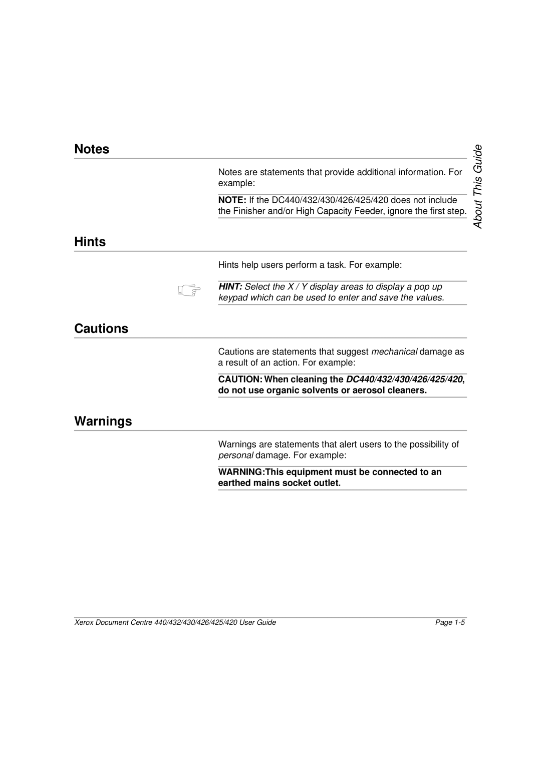 Xerox 420, 440, 432, 430, 426, 425 manual Hints 