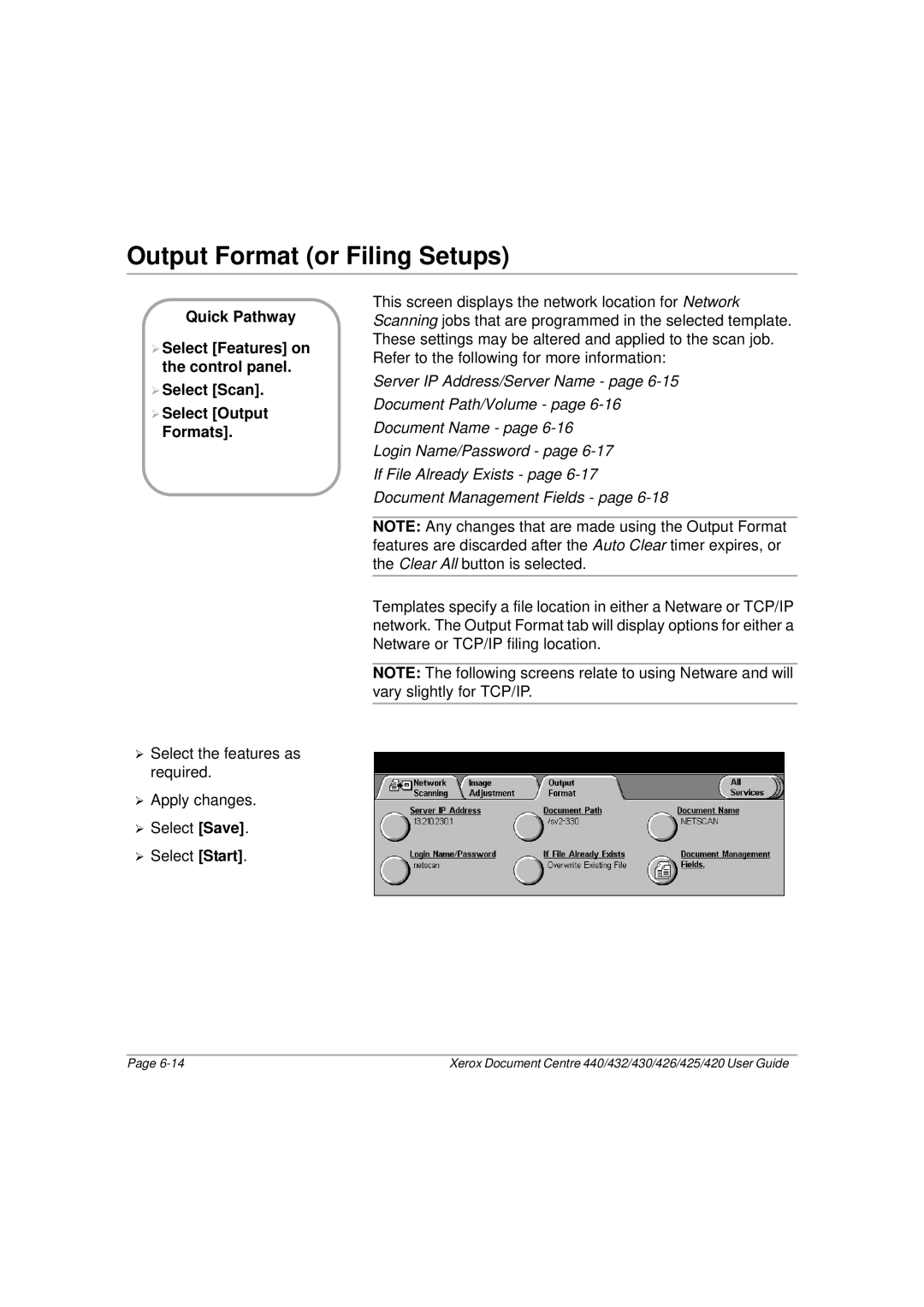 Xerox 425, 440, 432, 430, 426, 420 manual Output Format or Filing Setups 