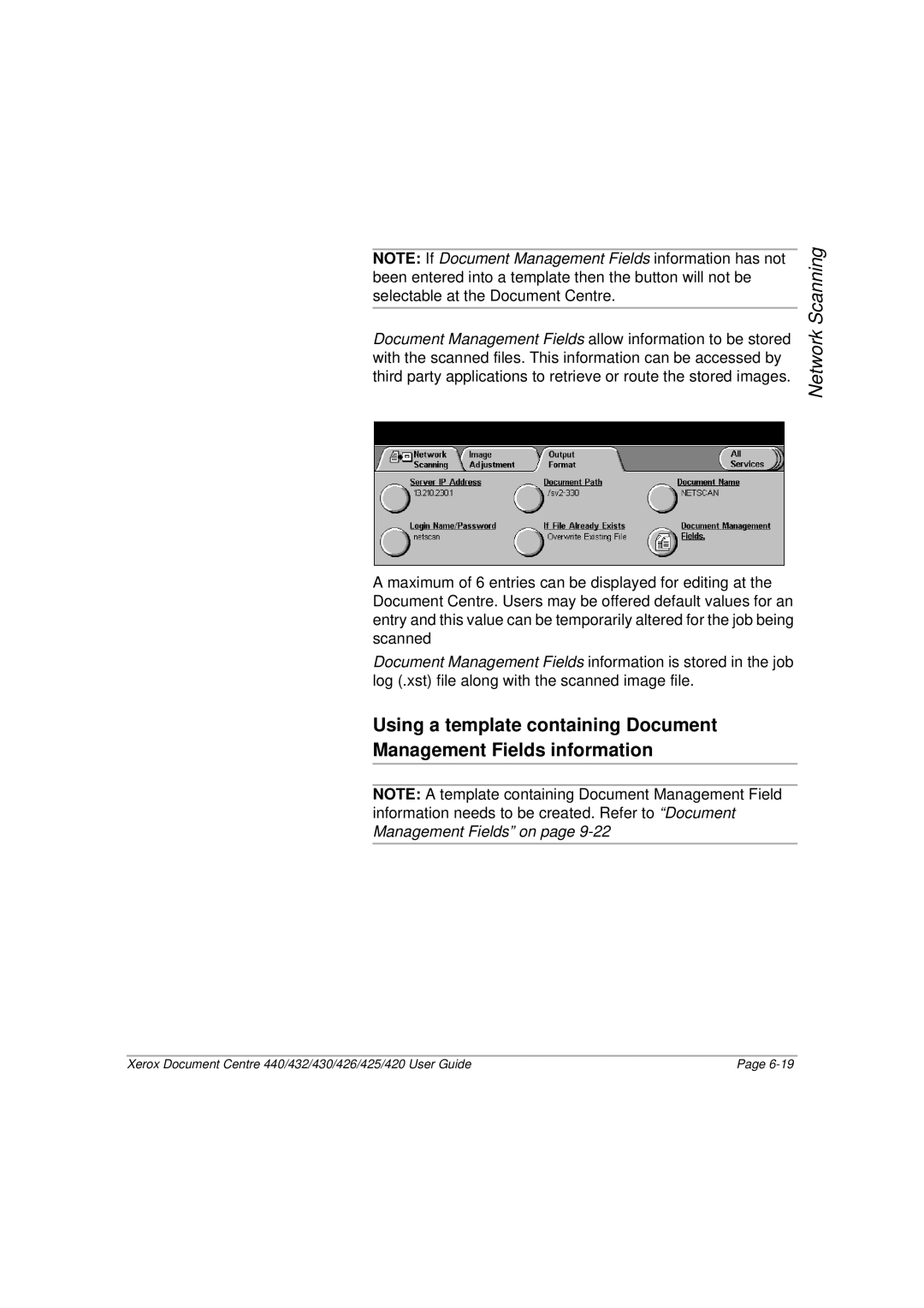 Xerox 426, 440, 432, 430, 425, 420 manual Network Scanning 