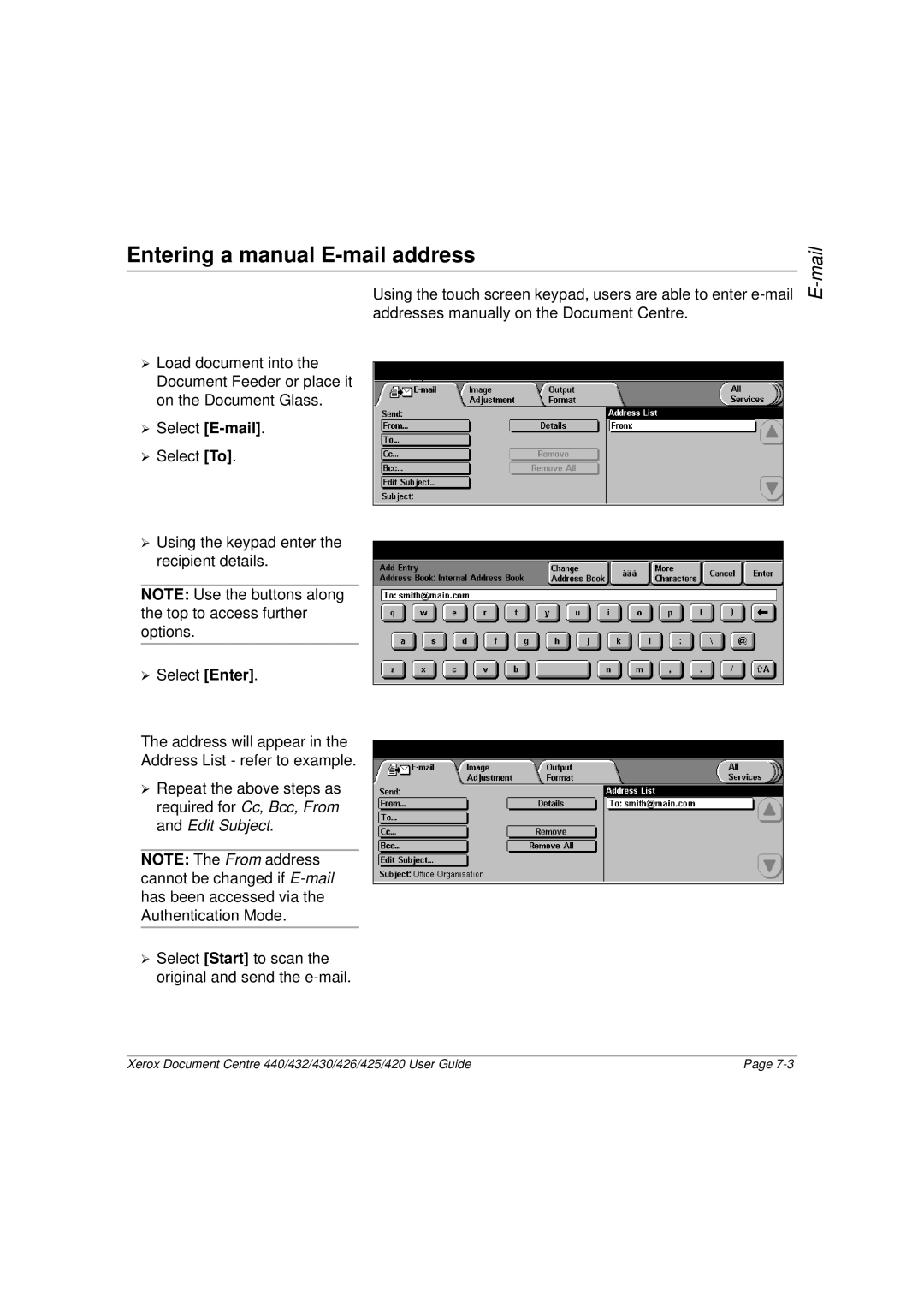 Xerox 426, 440, 432, 430, 425, 420 Entering a manual E-mail address 