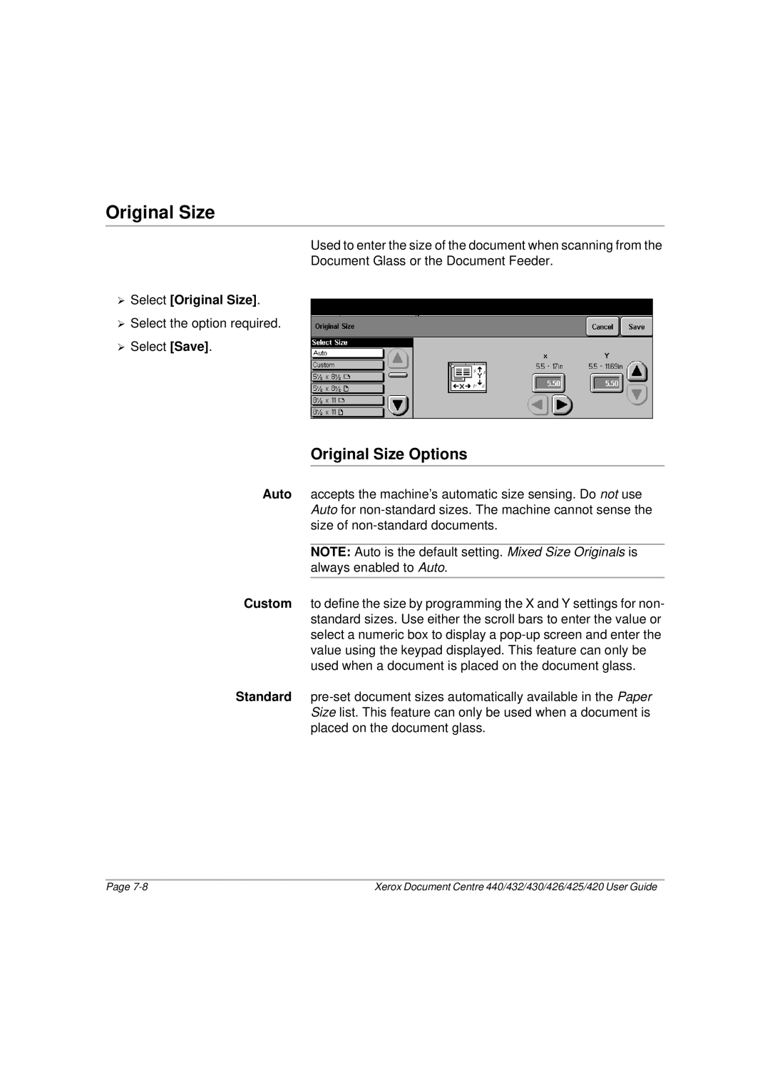 Xerox 430, 440, 432, 426, 425, 420 manual Original Size 