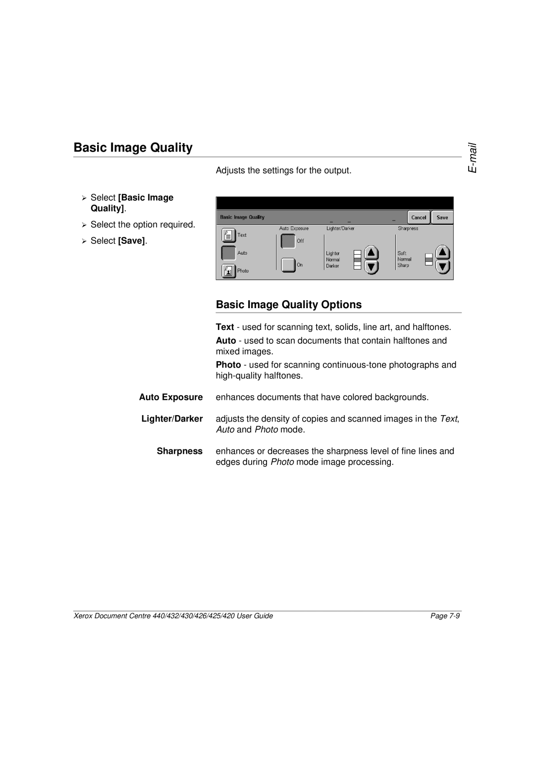 Xerox 426, 440, 432, 430, 425, 420 manual Adjusts the settings for the output 