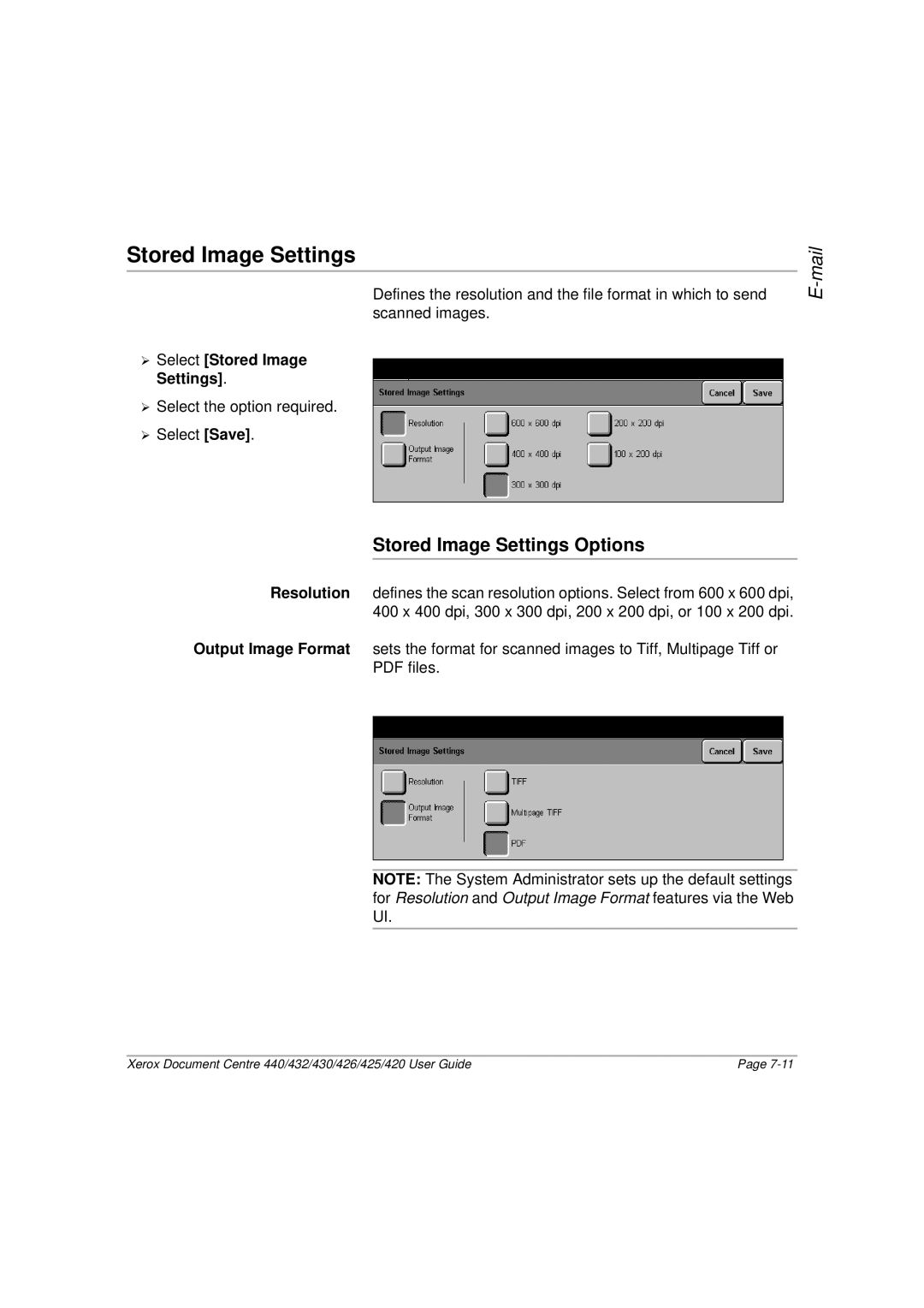 Xerox 420, 440, 432, 430, 426, 425 manual Stored Image Settings 