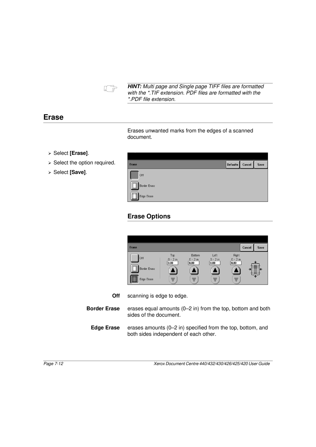 Xerox 440, 432, 430, 426, 425, 420 manual Erase 