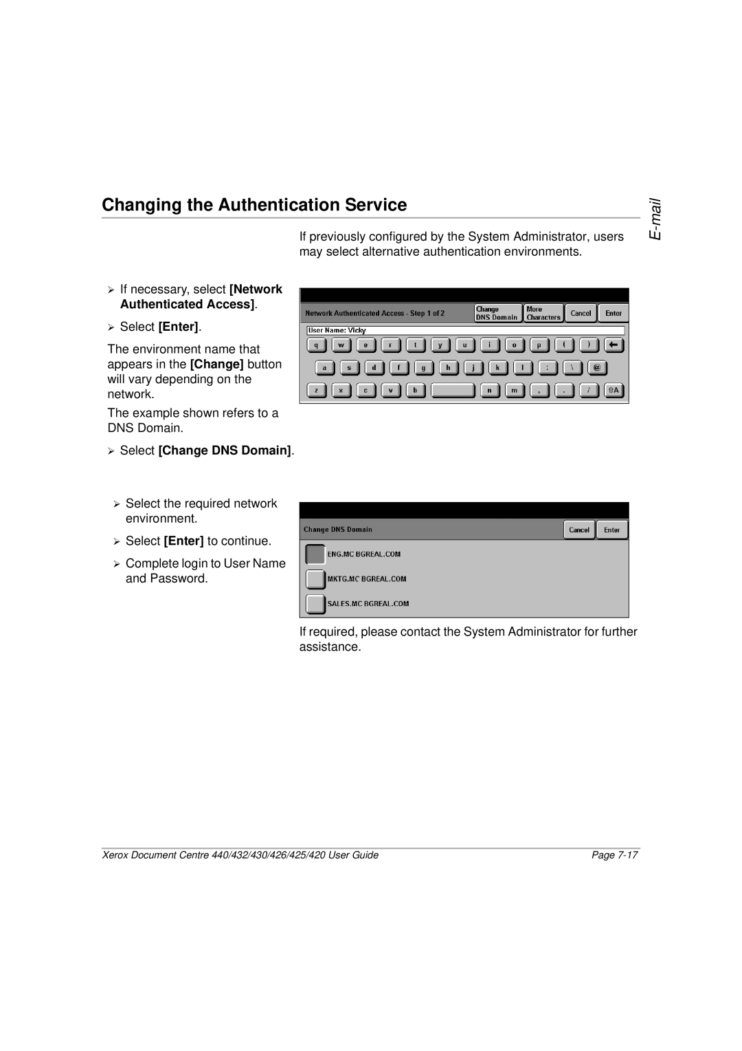 Xerox 420, 440, 432, 430, 426, 425 manual Changing the Authentication Service 