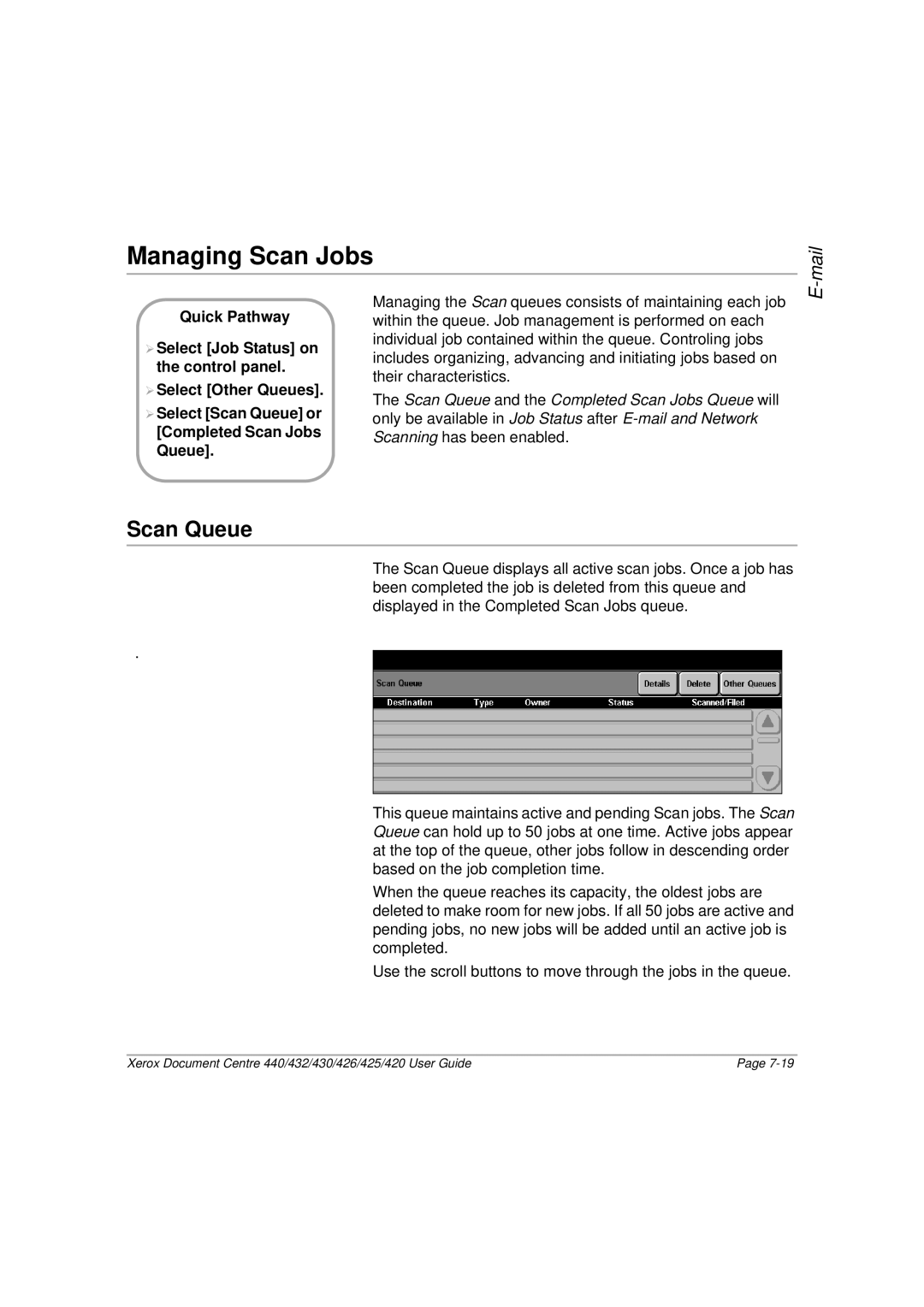 Xerox 432, 440, 430, 426, 425, 420 manual Managing Scan Jobs 