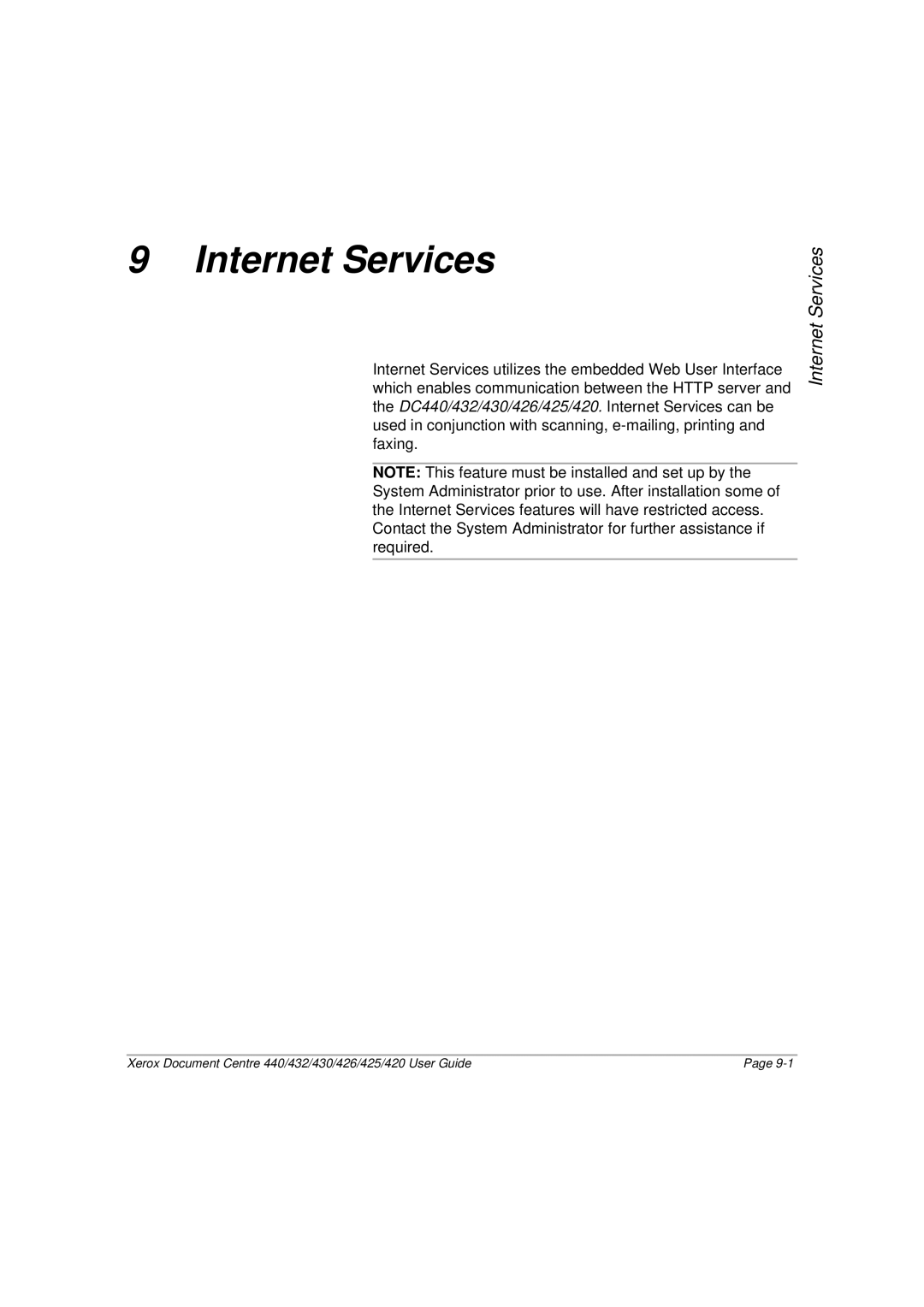 Xerox 426, 440, 432, 430, 425, 420 manual Internet Services 